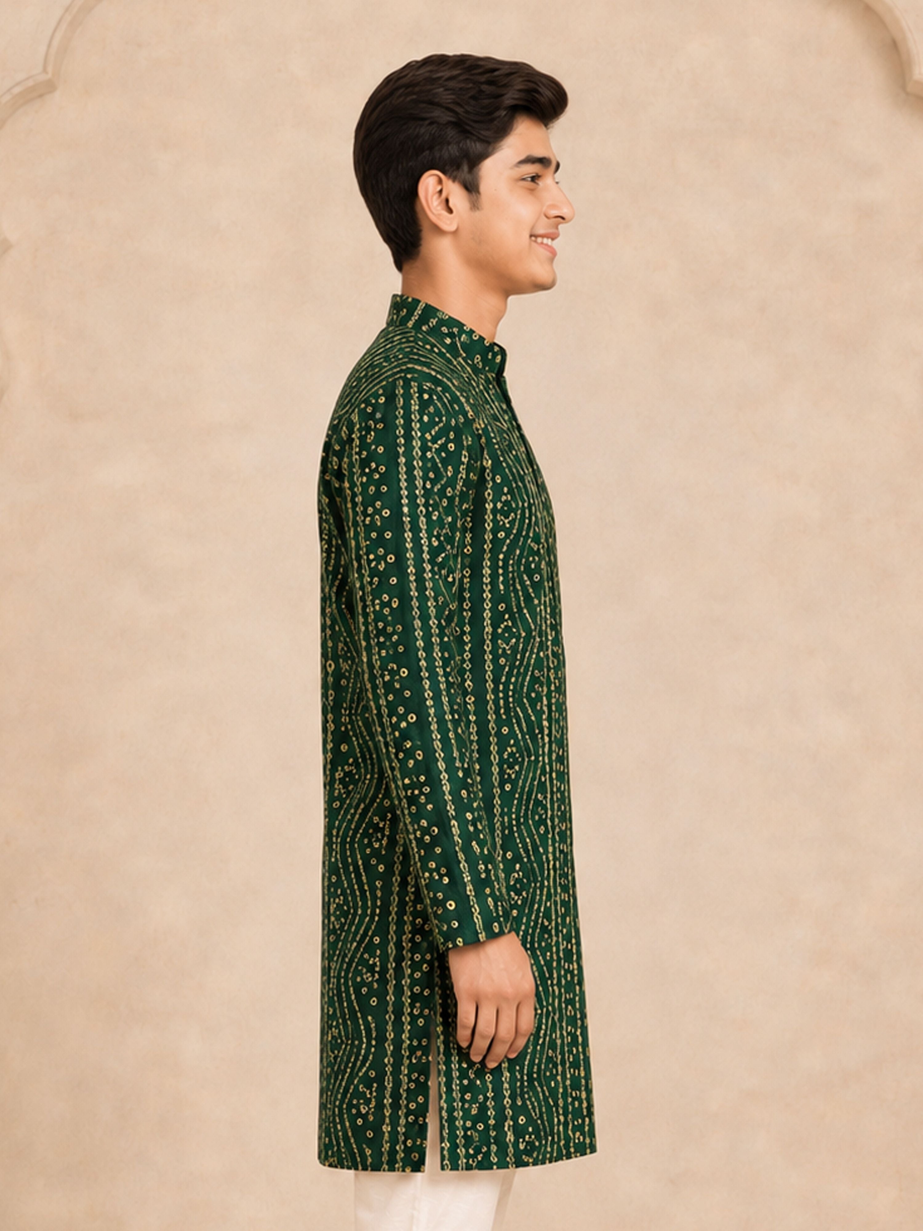 Boy's Green Rayon Digital Print Knee Length Kurta