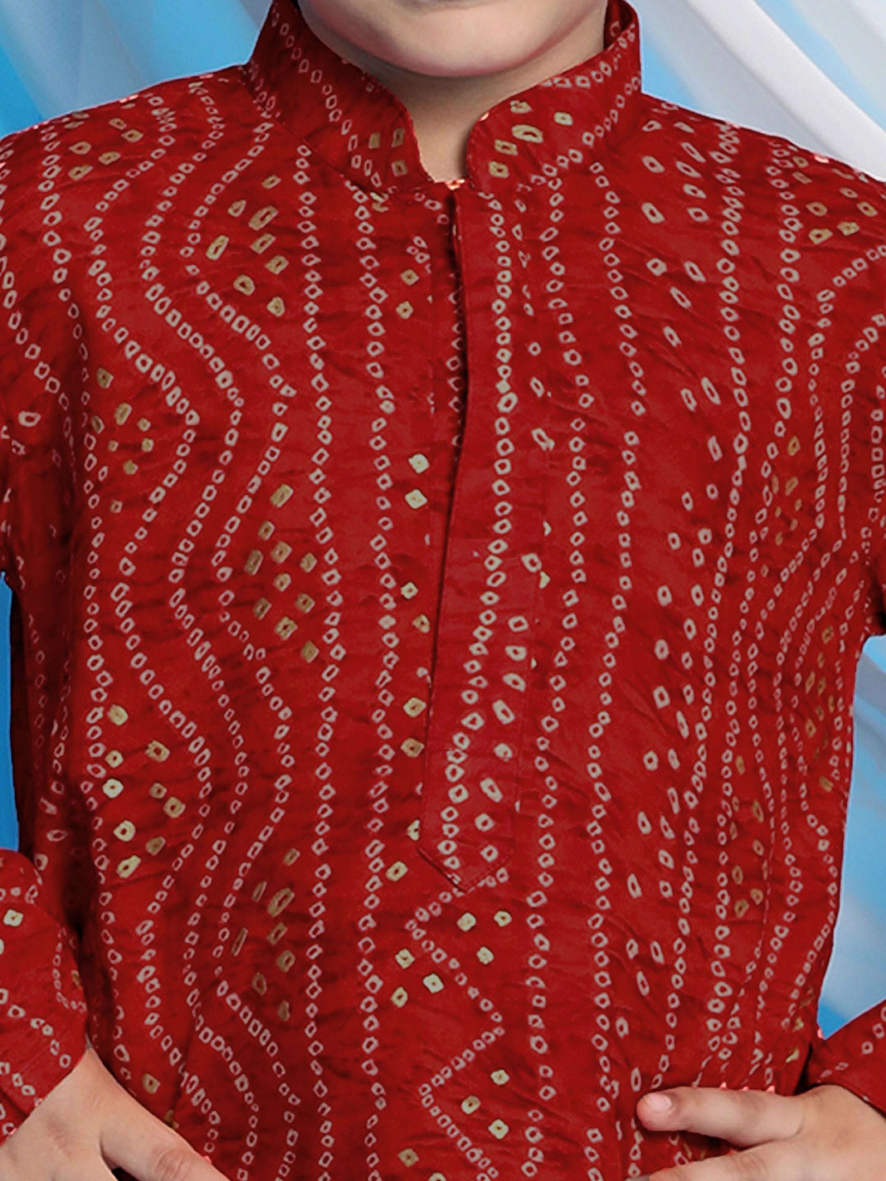 Boy's Maroon Rayon Digital Print Knee Length Kurta