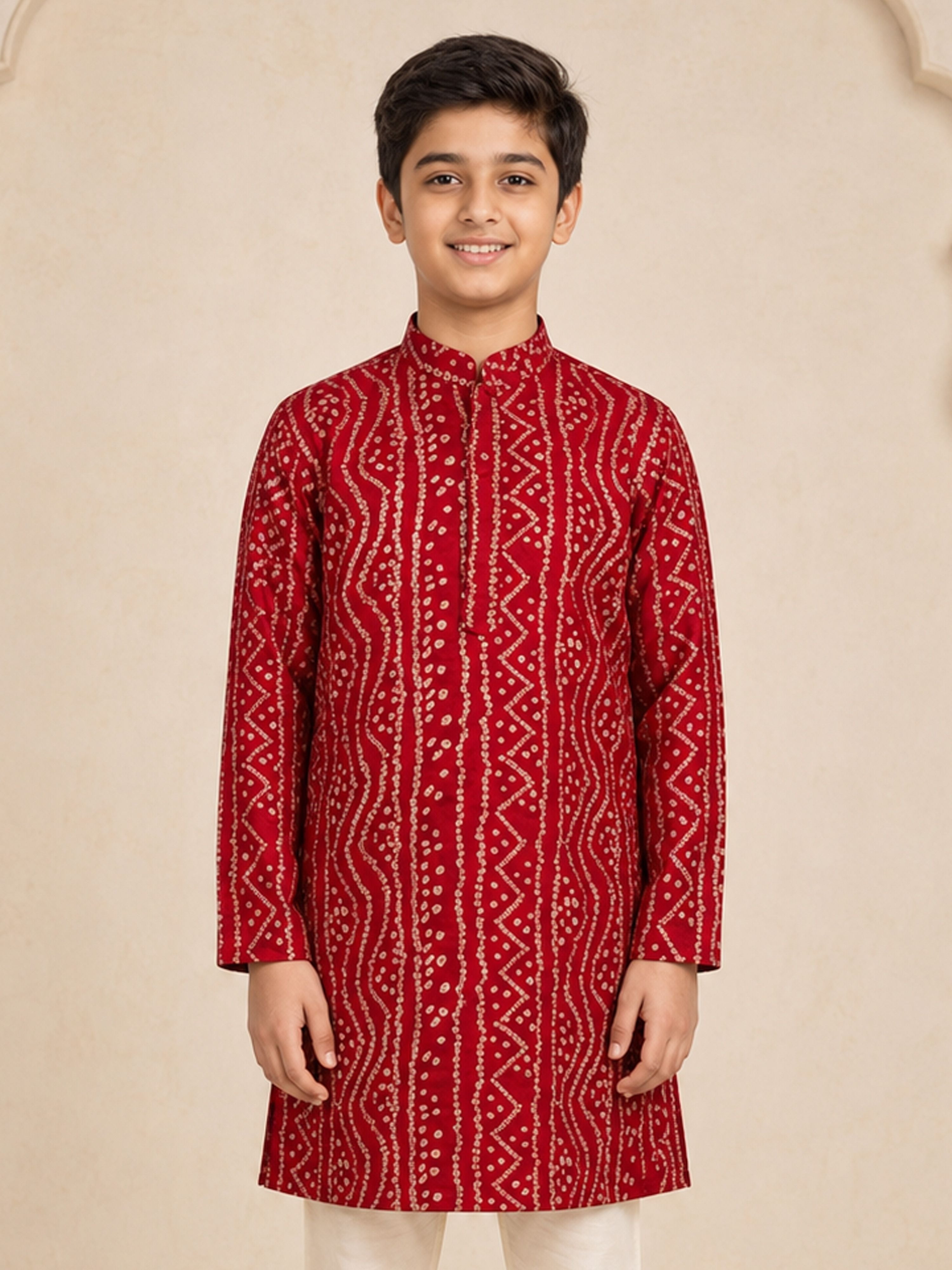 Boy Red Rayon Kurta Festive, Festive Glitz, Indated Traditions, Summer / Casual, All regions Ethnic Wear