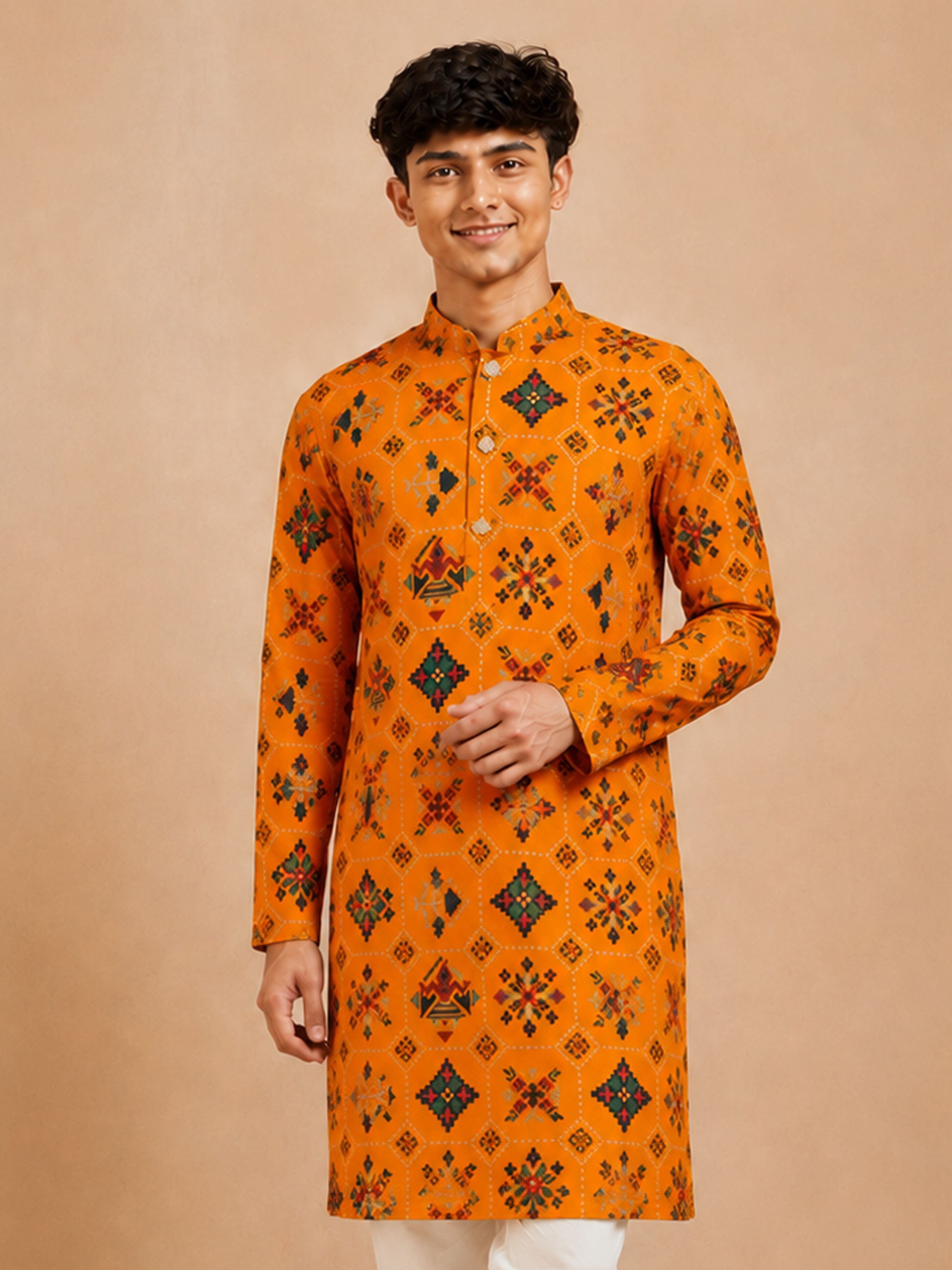 Boy Mustard Rayon Kurta Festive, Festive Glitz, Indated Traditions, Summer / Casual, All regions Ethnic Wear