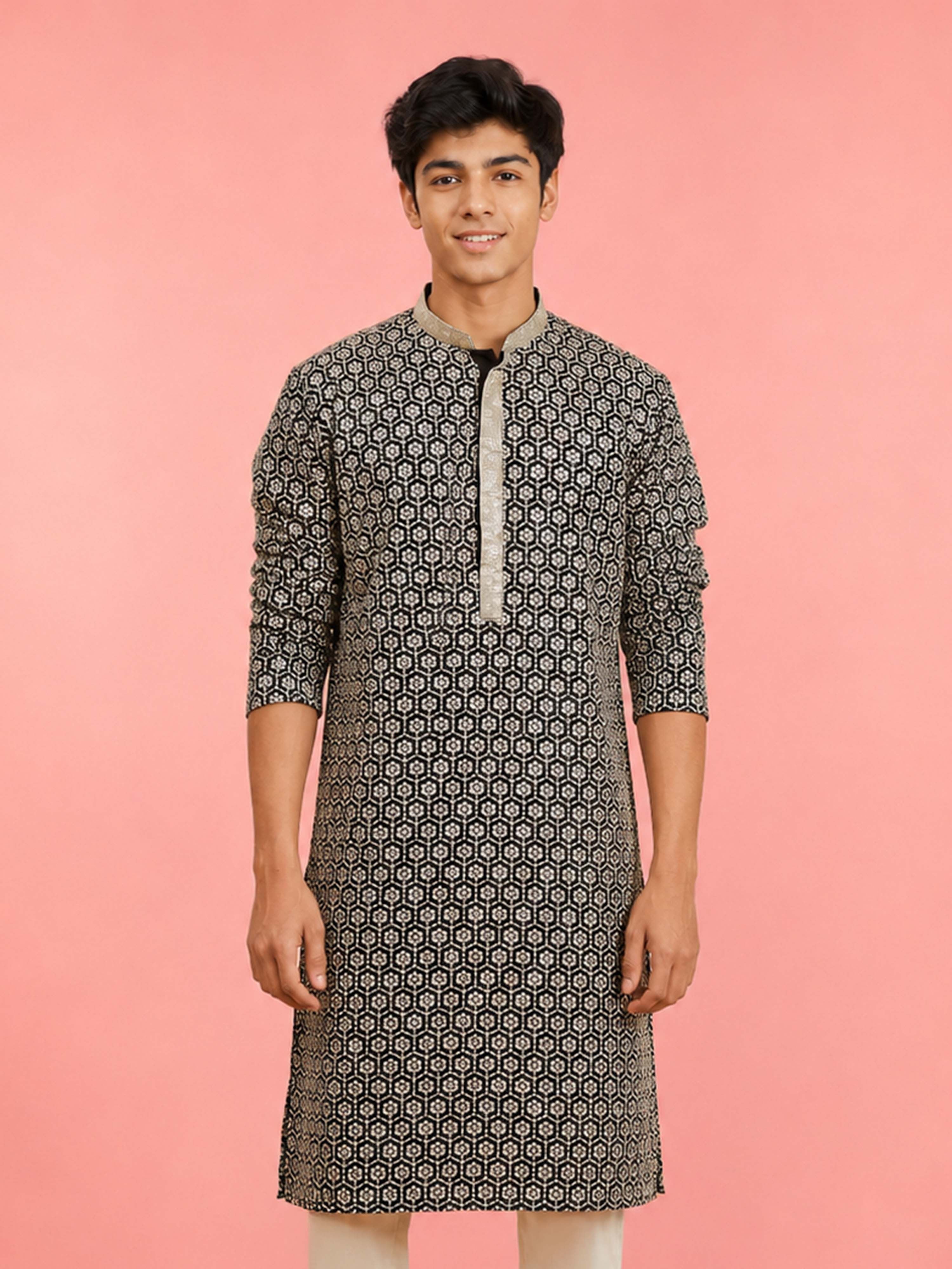 Boy Black Rayon Kurta Festive, Festive Glitz, Indated Traditions, Summer / Casual, All regions Ethnic Wear