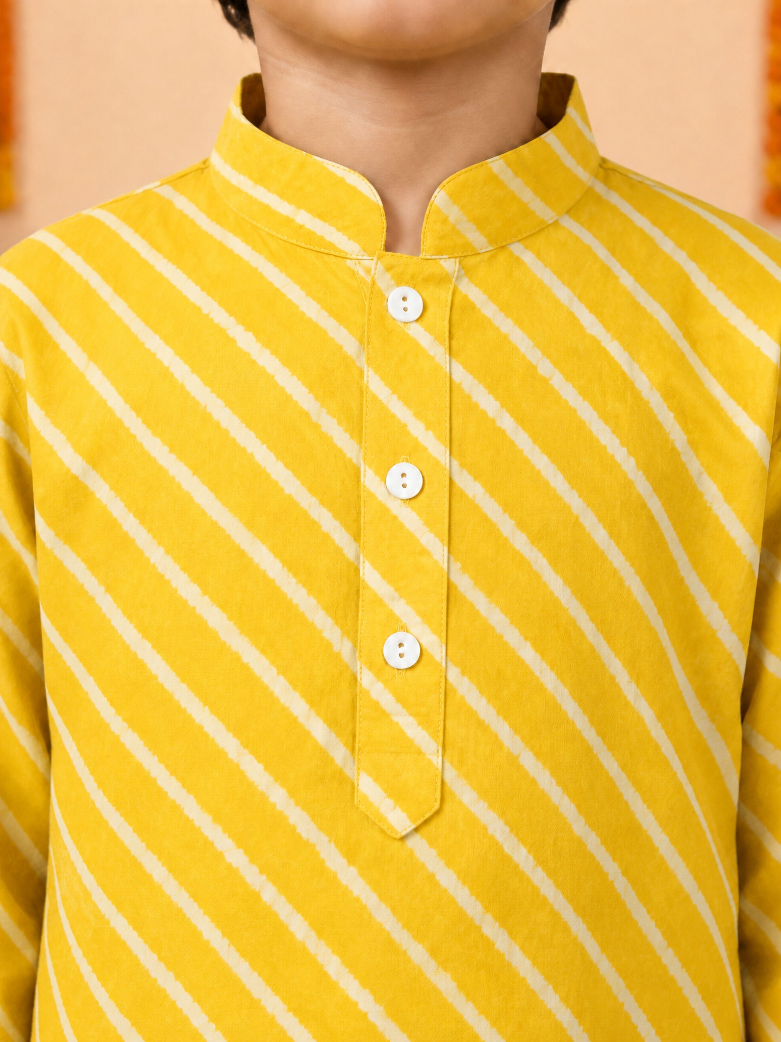 Boy's Yellow Cotton Striped Knee Length Kurta