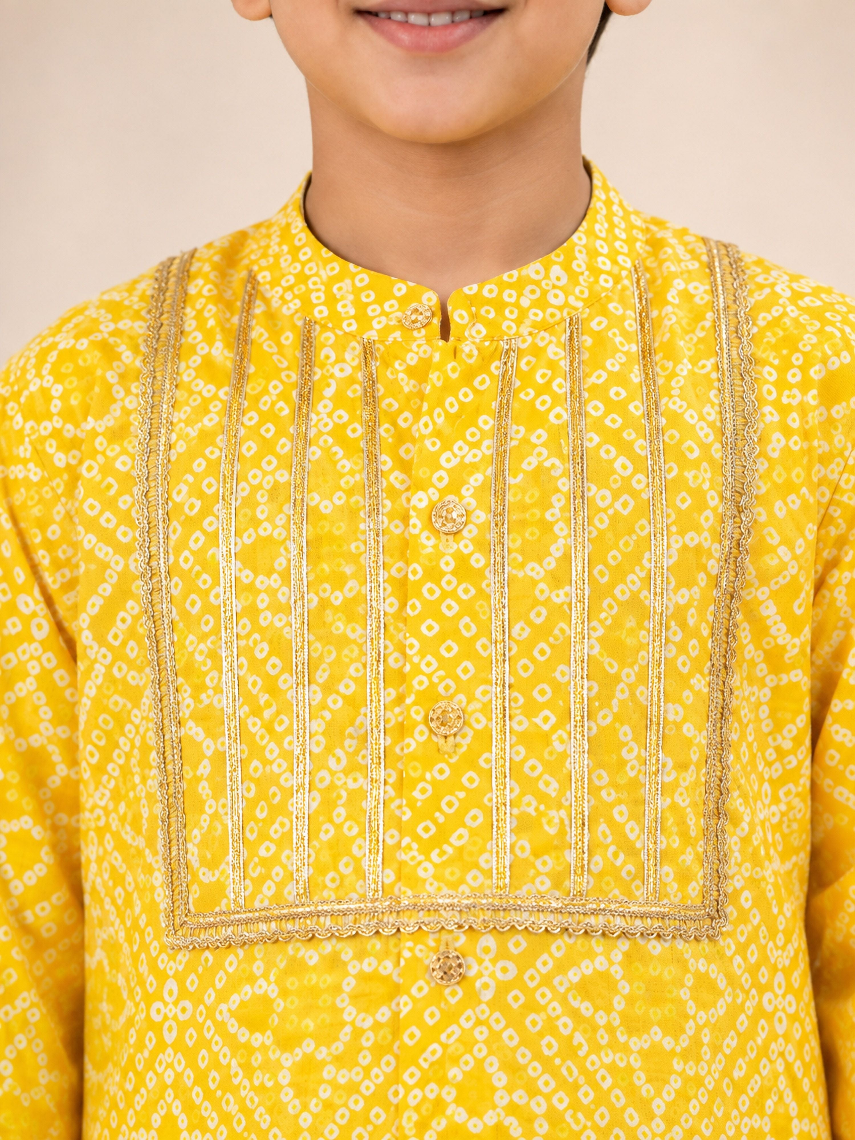 Boy's Yellow Cotton Digital Print Knee Length Kurta