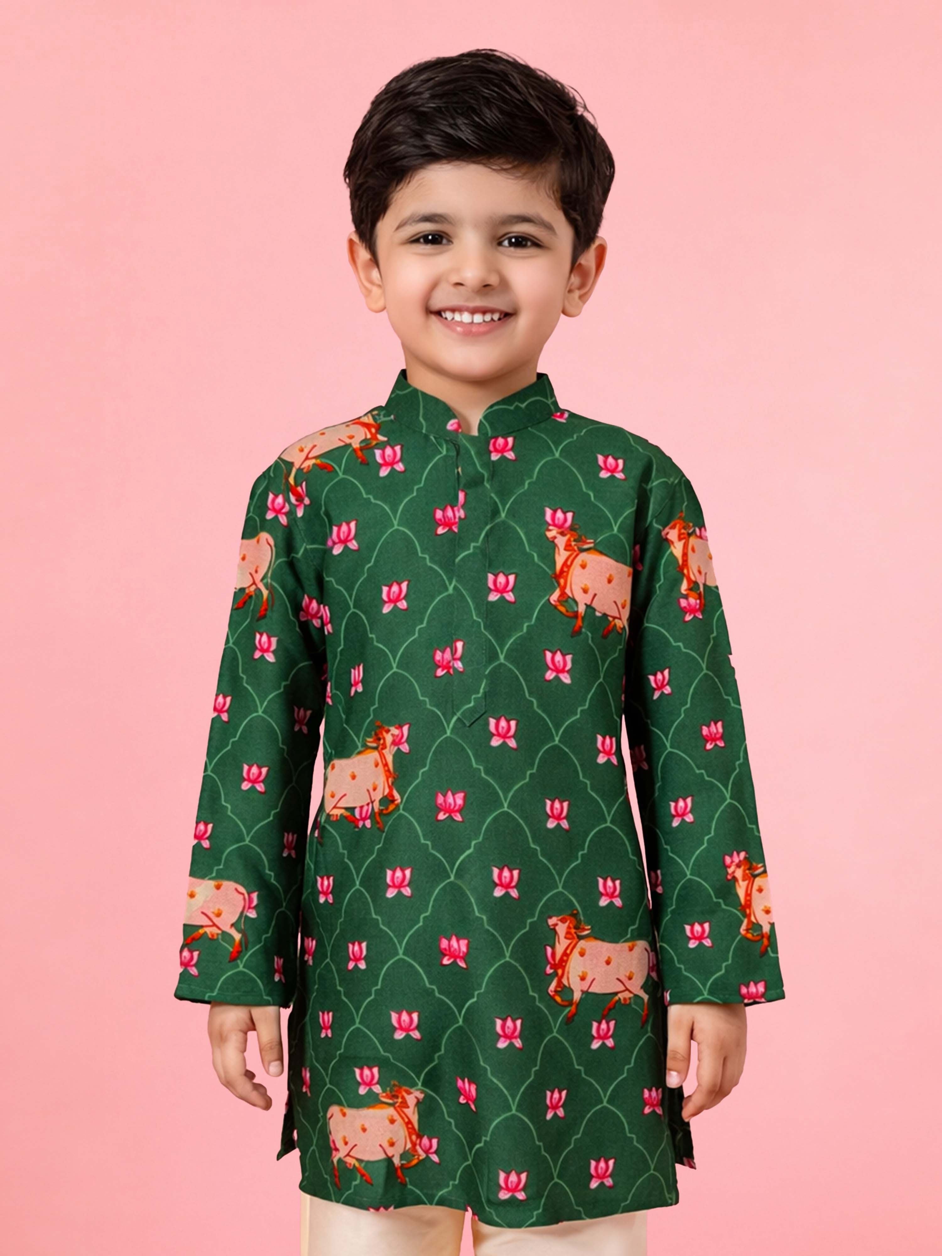 Boy Green Rayon Kurta Festive, Festive Glitz, Indated Traditions, Summer / Casual, All regions Ethnic Wear