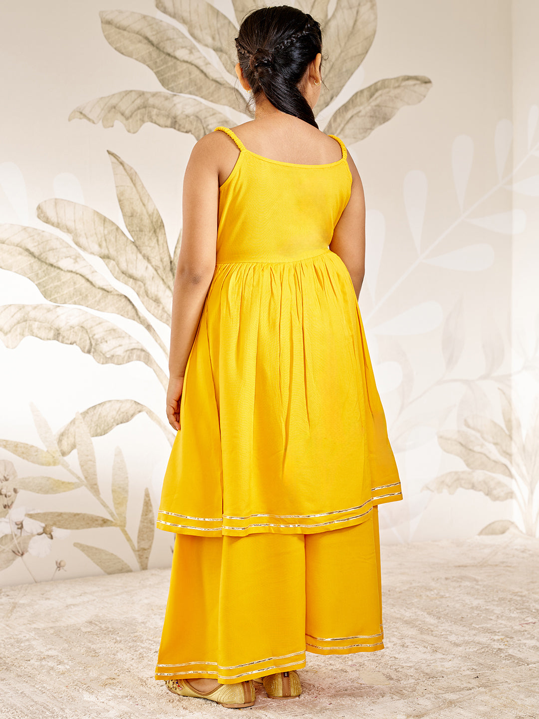 Girl's Mustard Rayon Kurta Palazzo Set With Dupatta