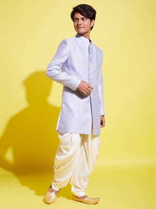 VASTRAMAY Boys Lavender Indo Western Jacquard Sherwani and Dhoti Pant Set