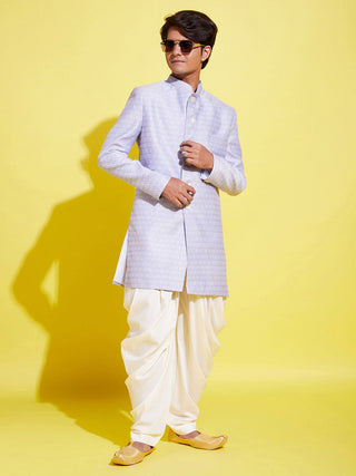 VASTRAMAY Boys Lavender Indo Western Jacquard Sherwani and Dhoti Pant Set