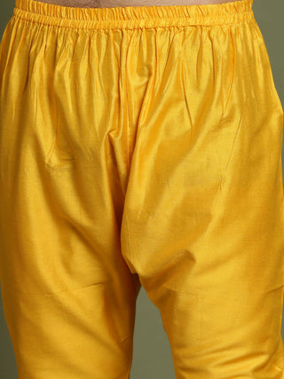 YUVA By VASTRAMAY Boys Yellow Mirror Work Georgette Kurta And Pyjama Set