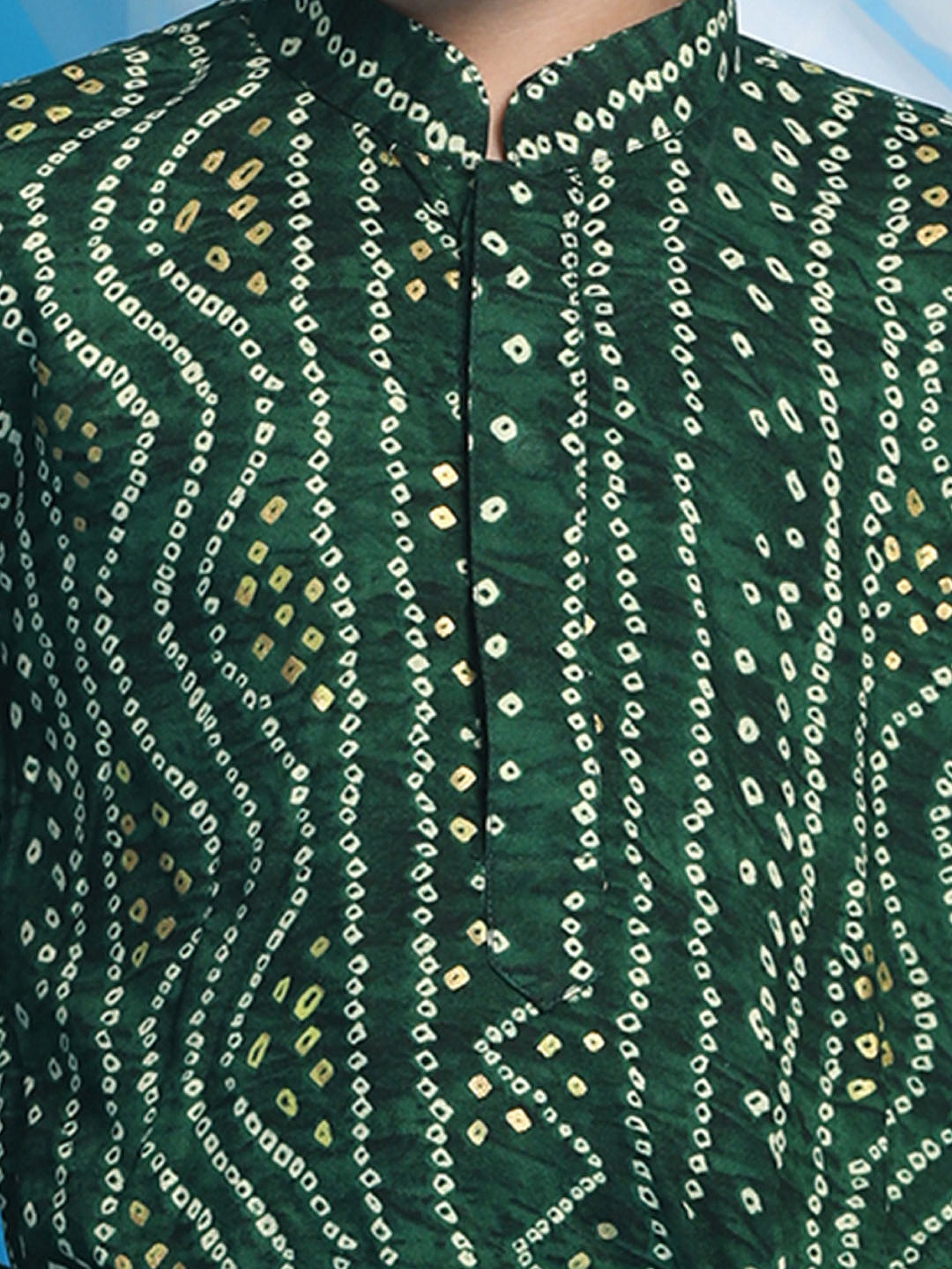 Boy's Dark Green Rayon Digital Print Knee Length Kurta