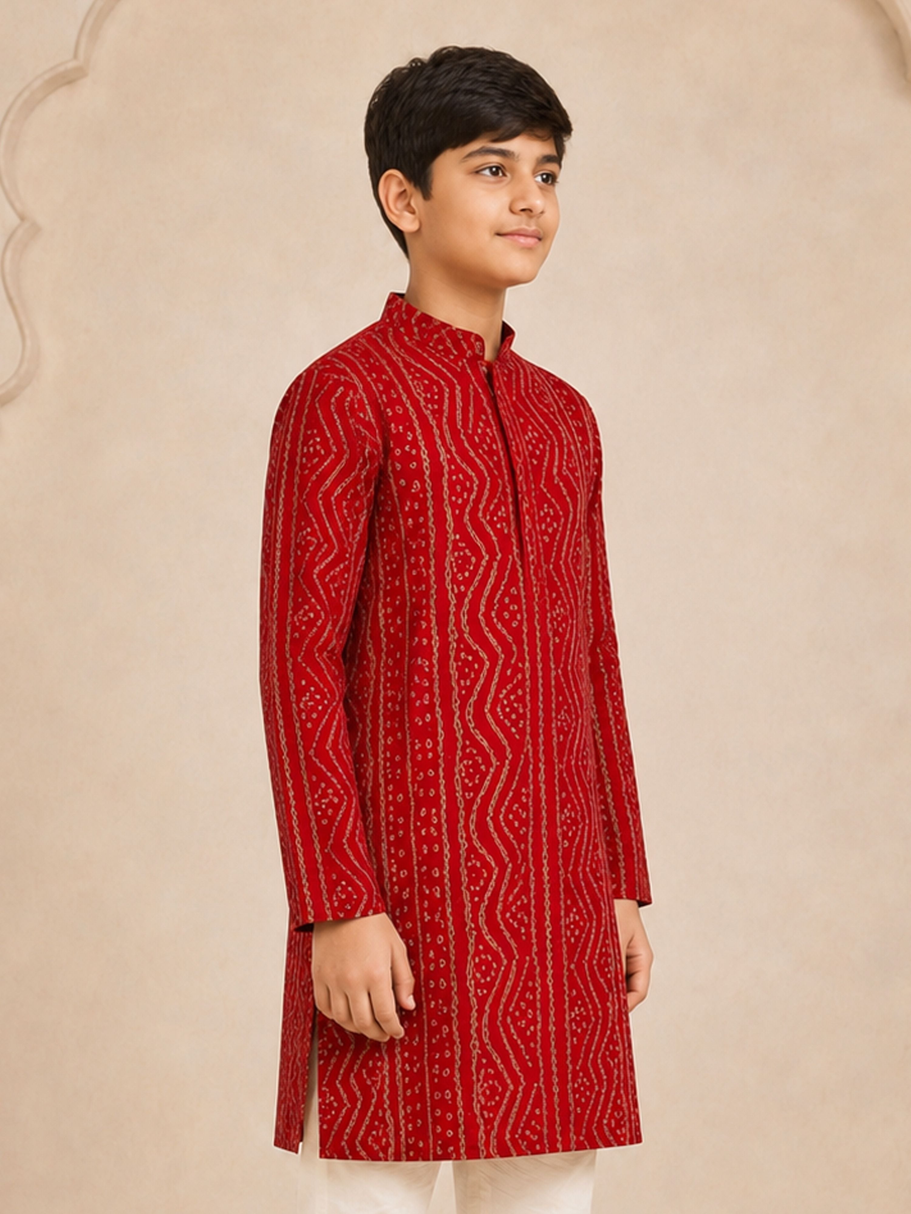Boy's Maroon Rayon Digital Print Knee Length Kurta
