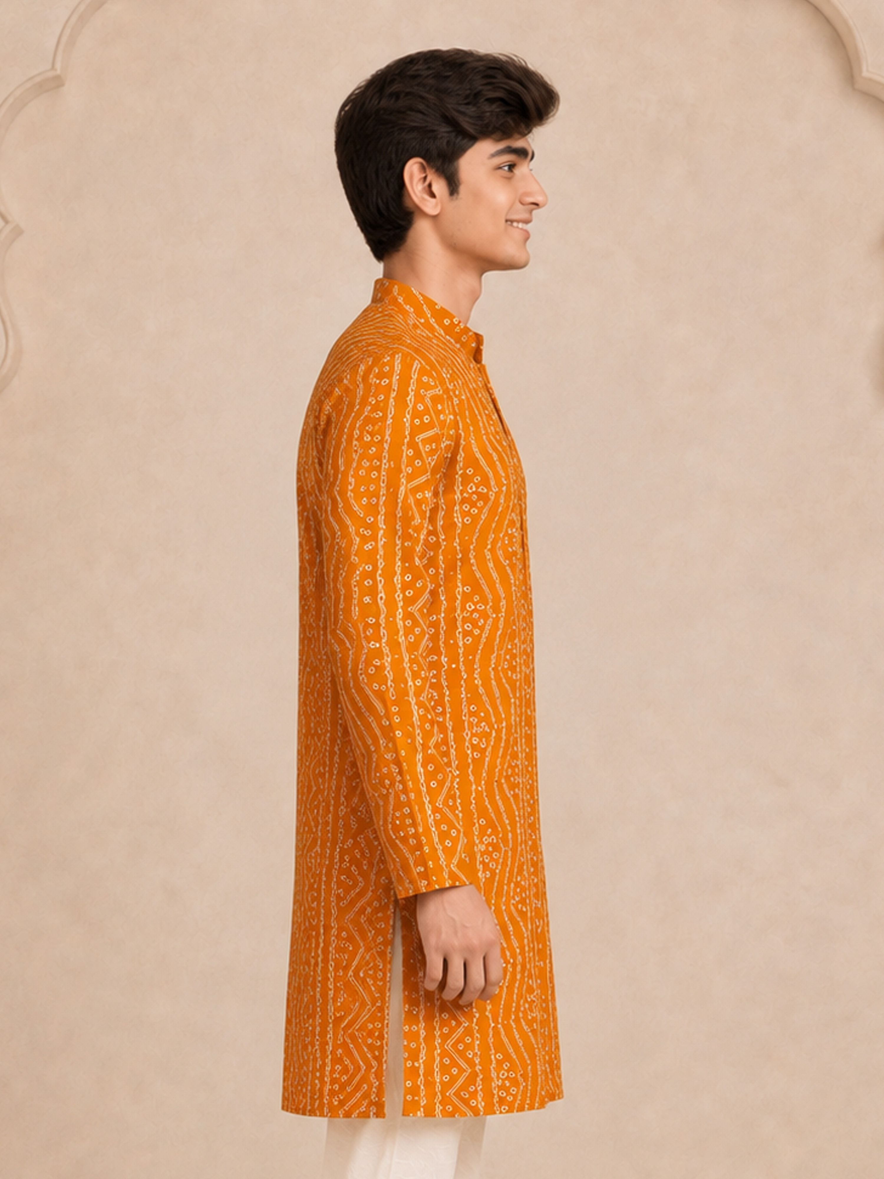 Boy's Mustard Rayon Digital Print Knee Length Kurta