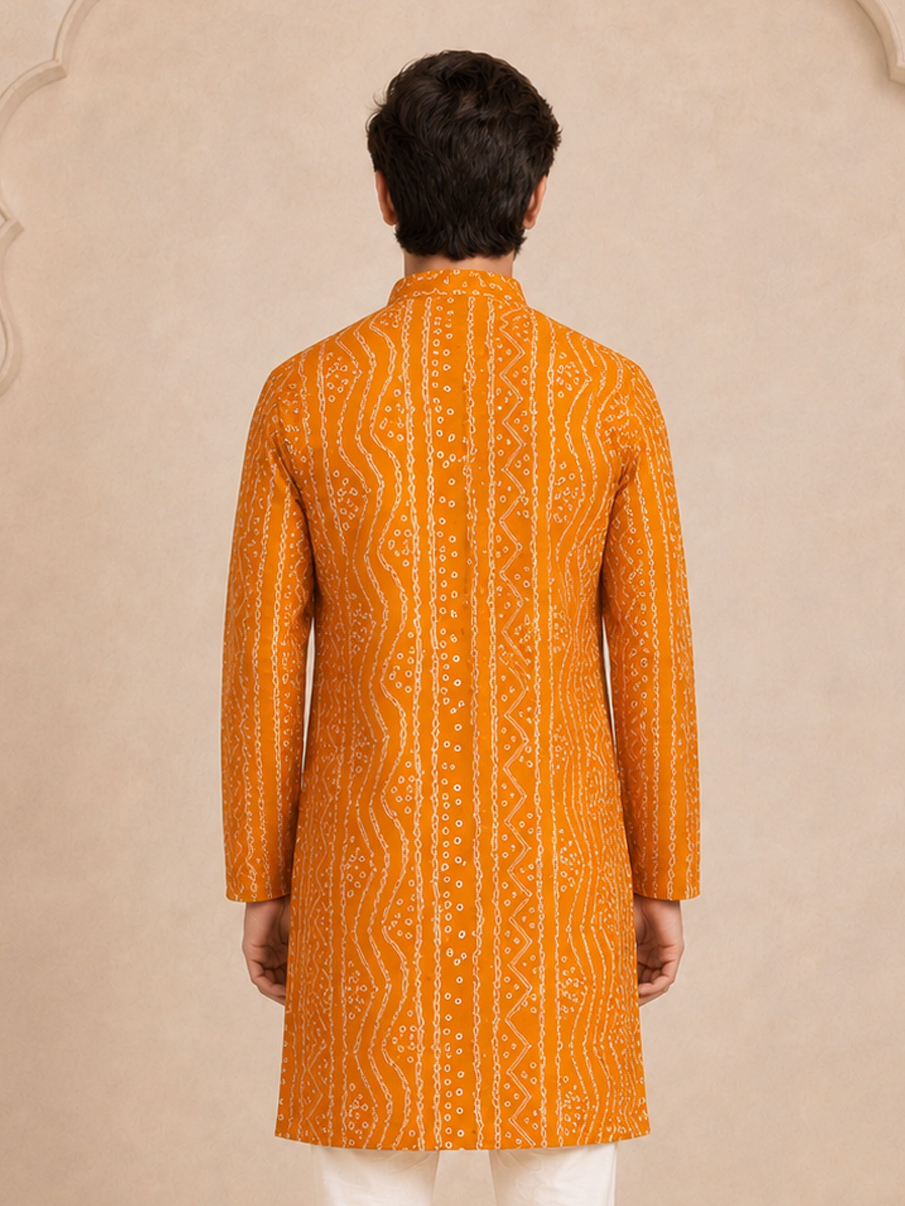 Boy's Mustard Rayon Digital Print Knee Length Kurta