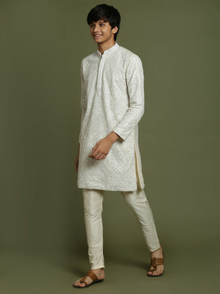 YUVA By VASTRAMAY Boys Grey Color Embroidered Kurta Pyjama Set