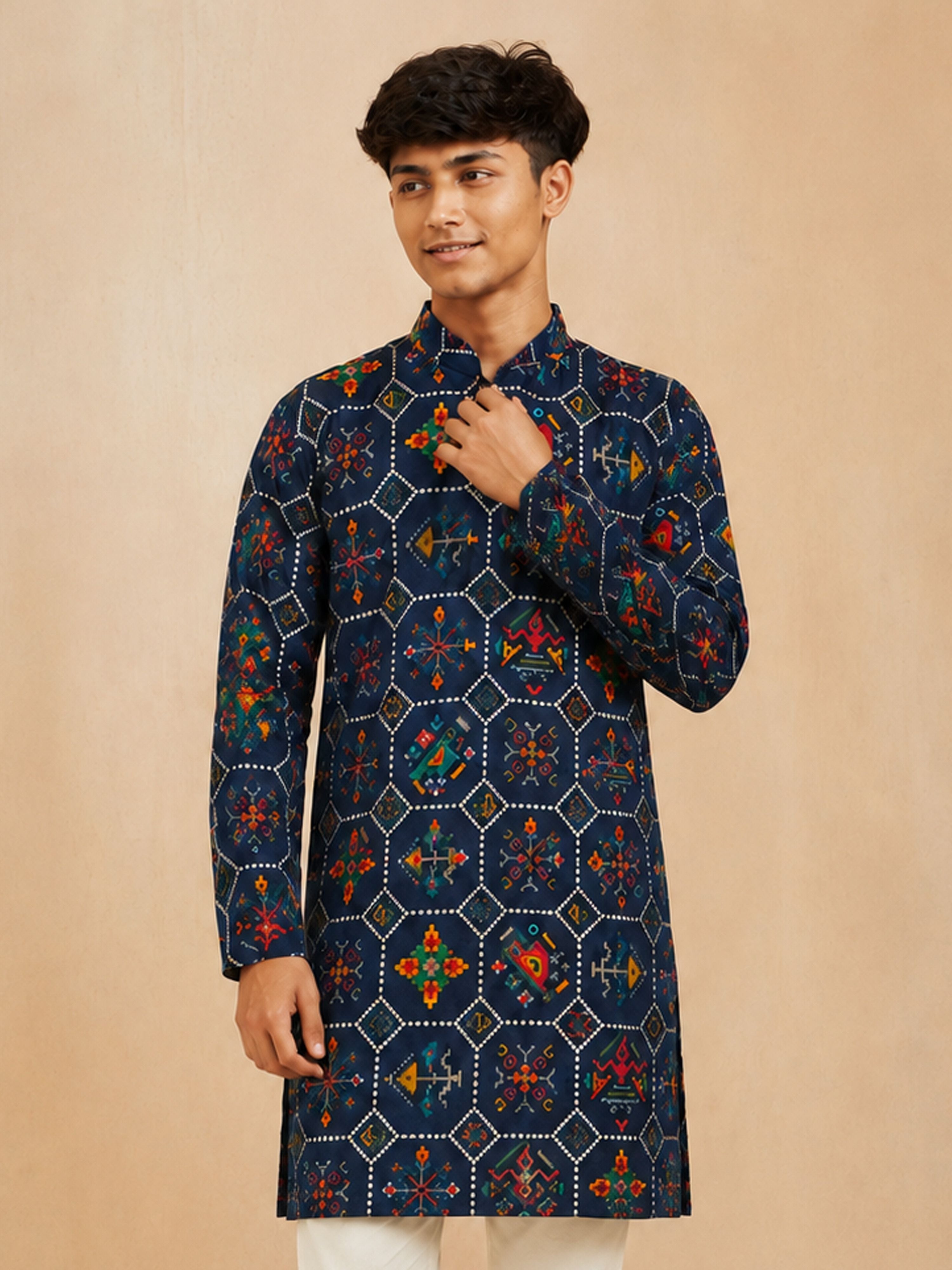 Boy Navy Blue Rayon Kurta Festive, Festive Glitz, Indated Traditions, Summer / Casual, All regions Ethnic Wear