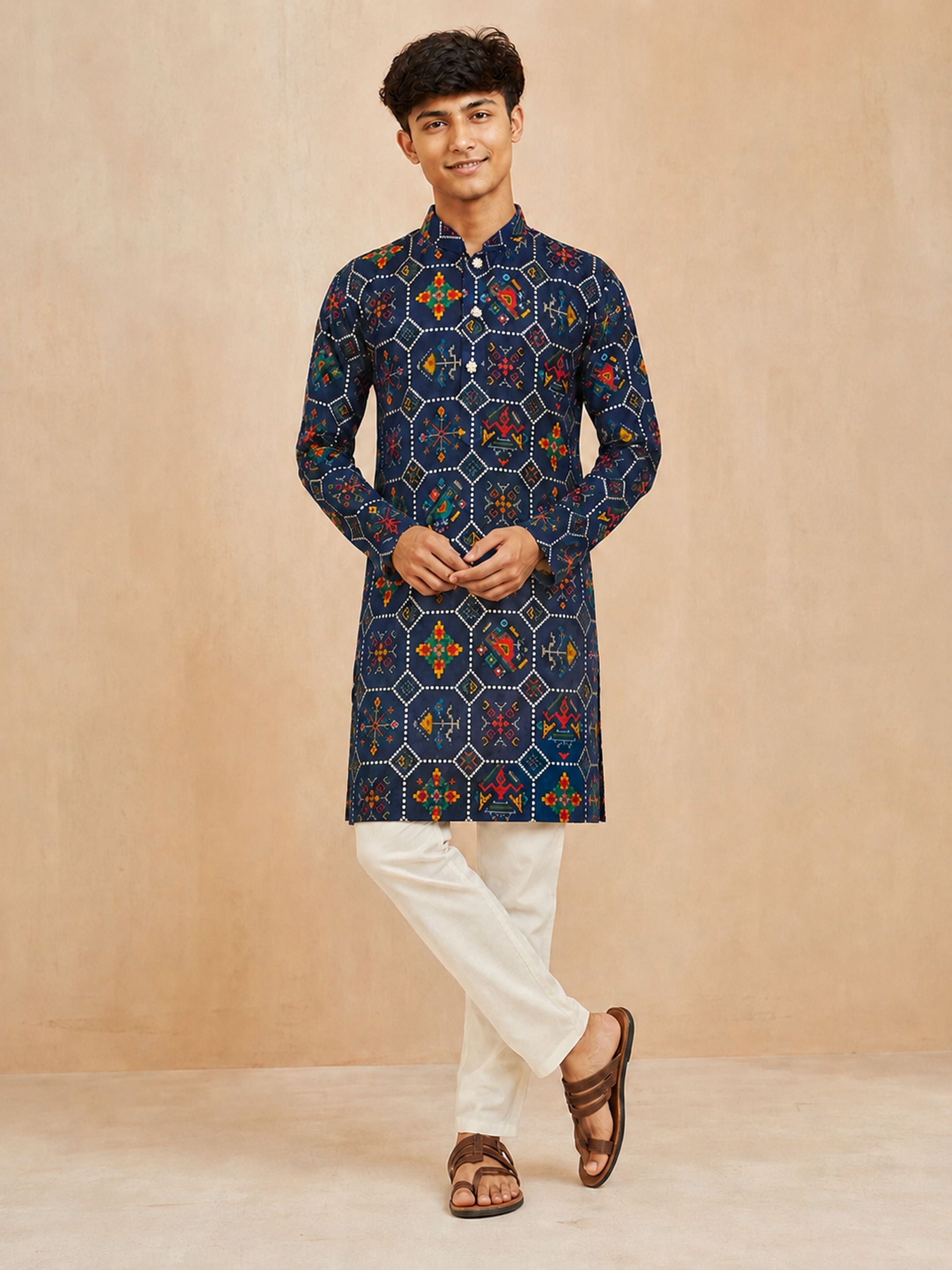 Boy Navy Blue Rayon Kurta and Pyjama Set Diwali, Durga Puja, East, EID, Festive, Festive Glitz, Indated Traditions, Navratri, North, Party, Tailored Fit Treasures, Wedding, West Ethnic Wear