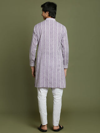 YUVA BY VASTRAMAY Boys' Purple Woven Kurta With White Pyjama Set
