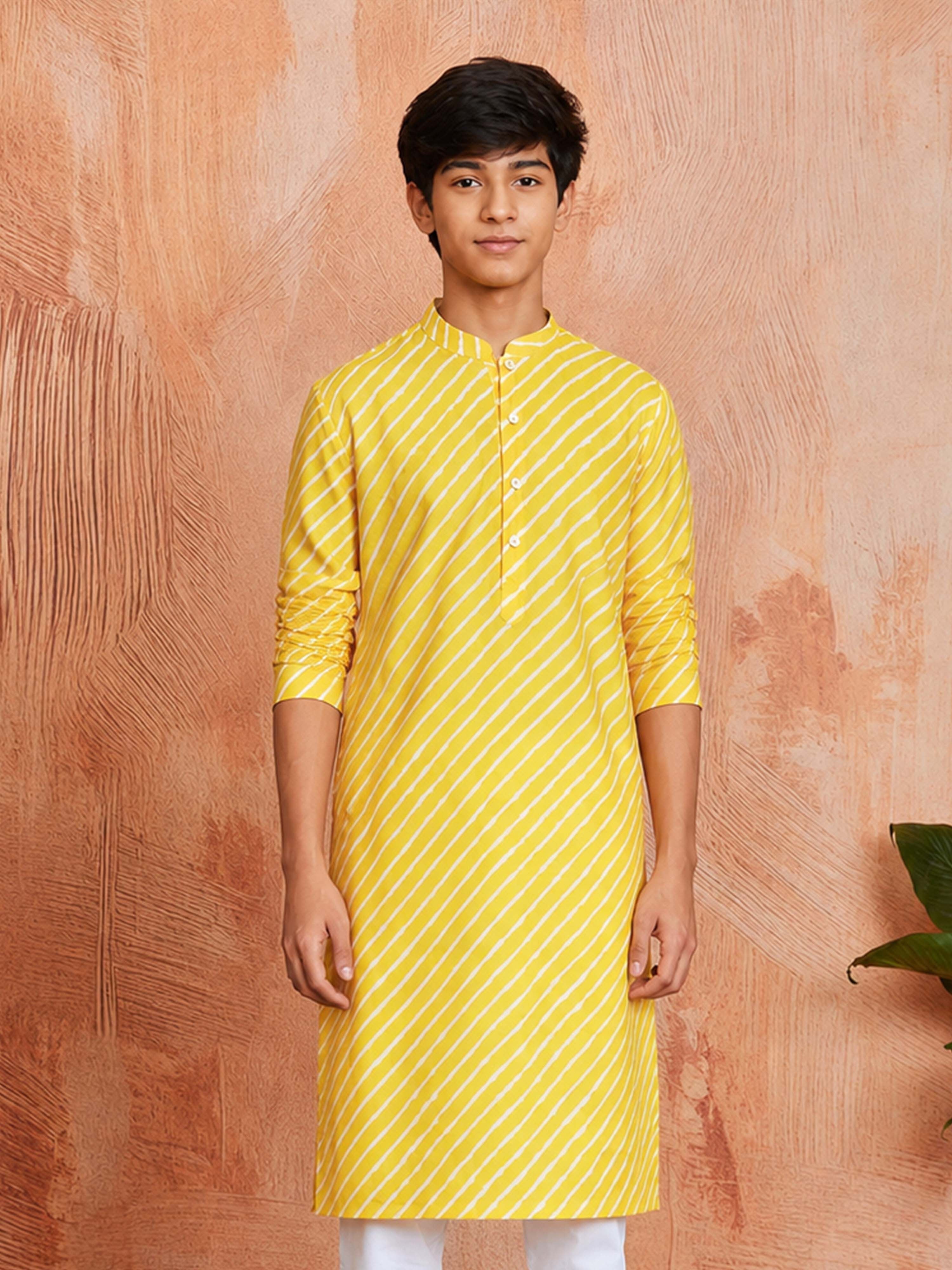 Boy Yellow Cotton Kurta Festive, Festive Glitz, Indated Traditions, Summer / Casual, All regions Ethnic Wear