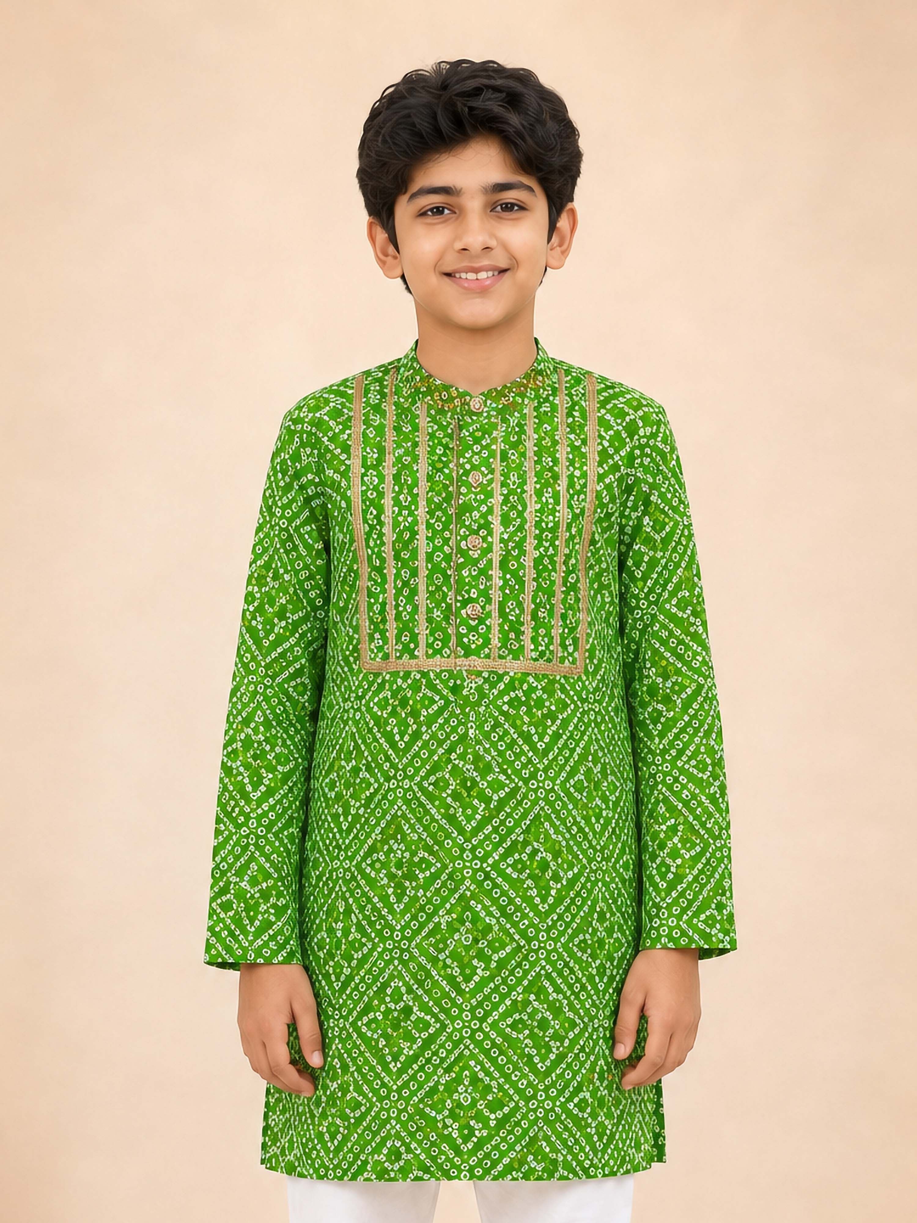 Boy Green Cotton Kurta Festive, Festive Glitz, Indated Traditions, Summer / Casual, All regions Ethnic Wear