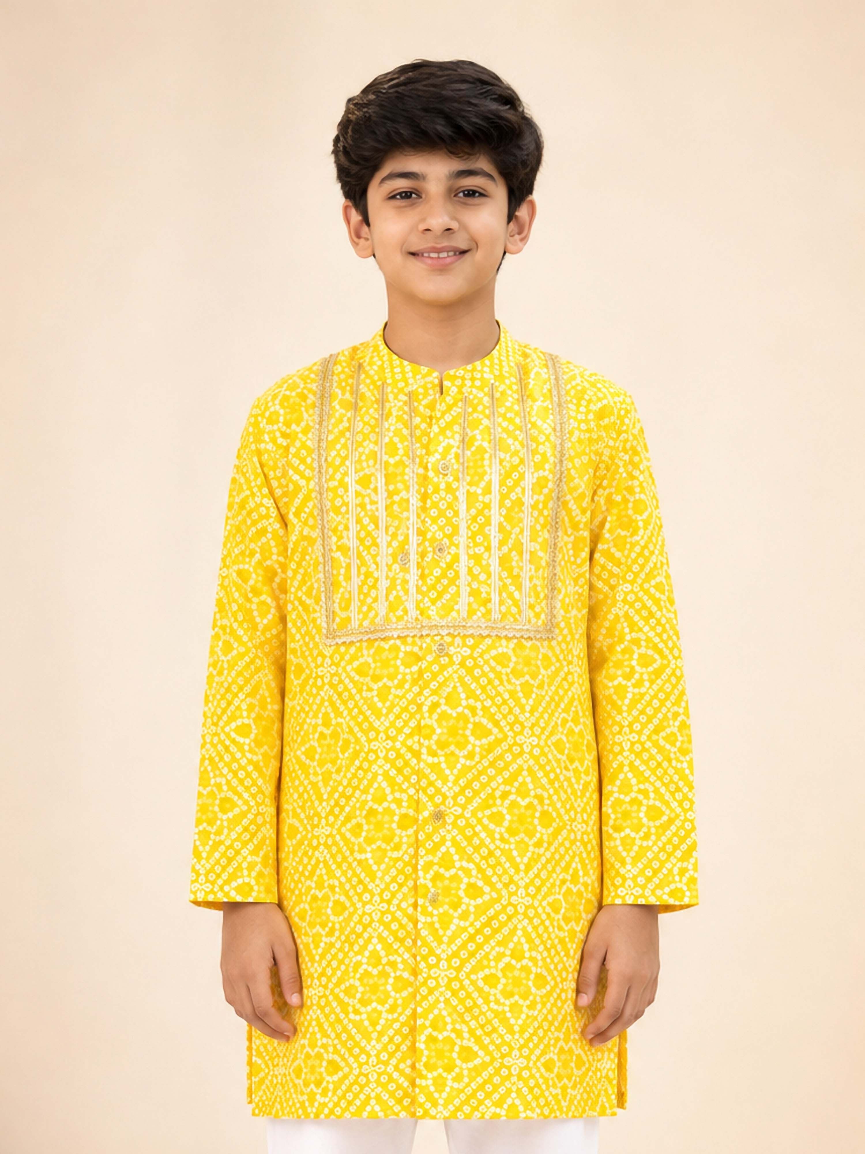 Boy Yellow Cotton Kurta Festive, Festive Glitz, Indated Traditions, Summer / Casual, All regions Ethnic Wear