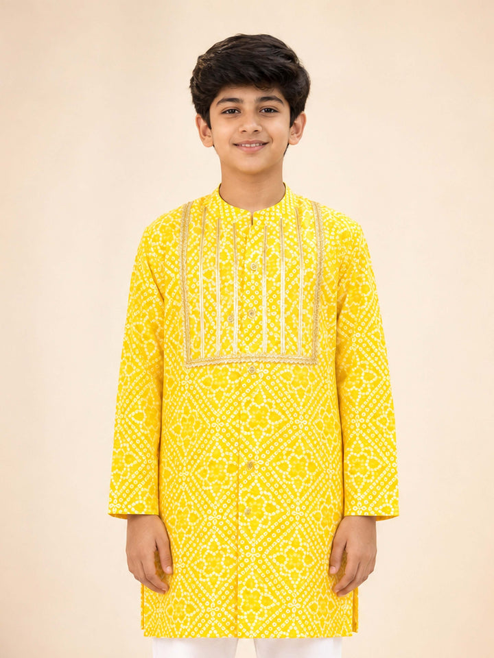 Boy Yellow Cotton Kurta Festive, Festive Glitz, Indated Traditions, Summer / Casual, All regions Ethnic Wear