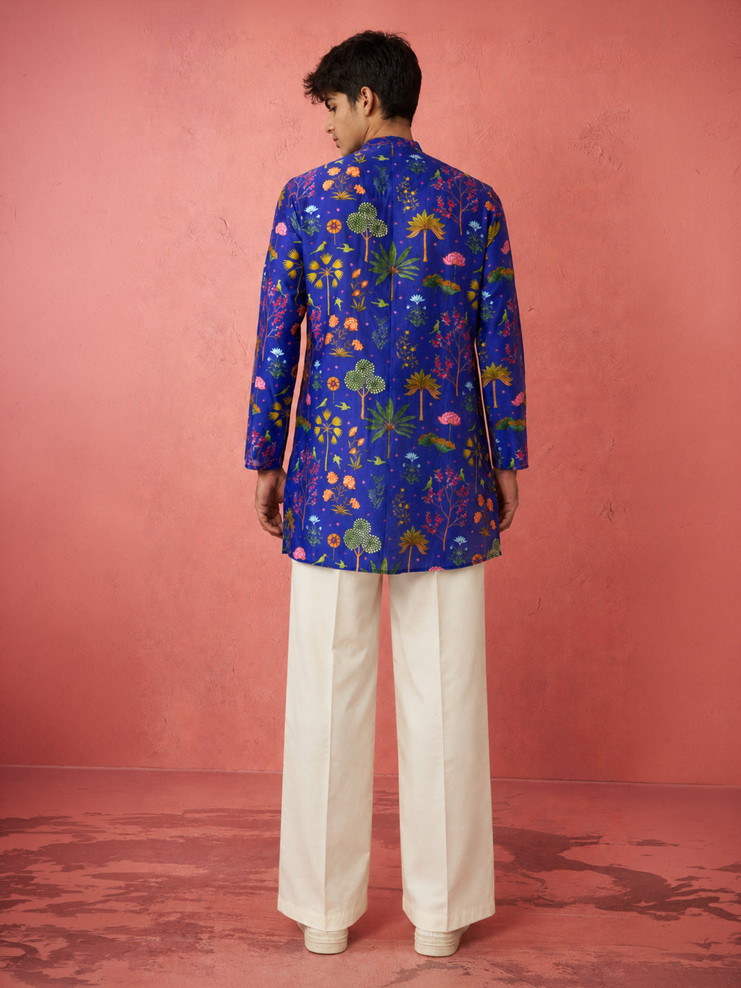Boys Blue Muslin Digital Print Kurta Flare Pant Set