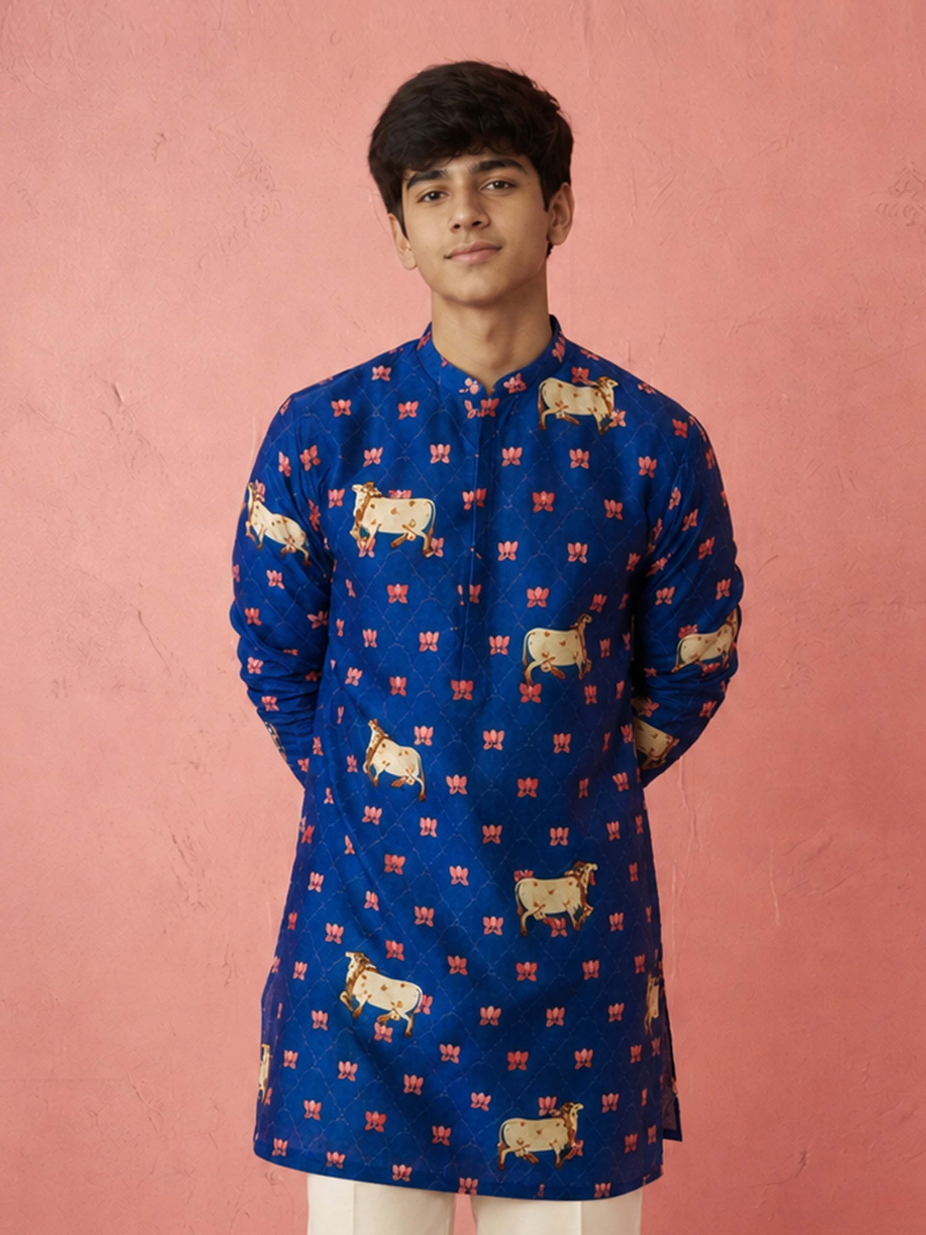 Boy Blue Rayon Kurta Festive, Festive Glitz, Indated Traditions, Summer / Casual, All regions Ethnic Wear