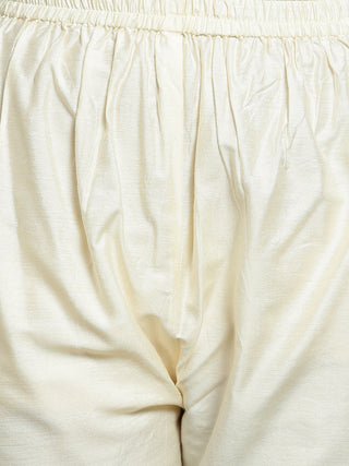 Yuva VASTRAMAY Girls Cream Floral Printed Kurta With Cream Pant Set