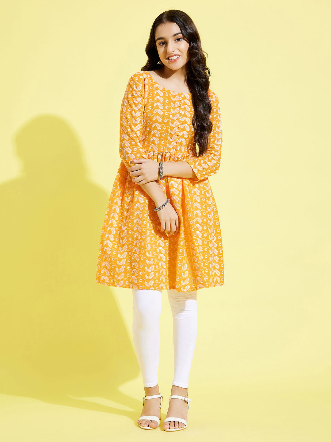 Buy Online Designer Short Kurta With Skirt Yellow & Orange Printed Kurti  with Skirt – Lady India