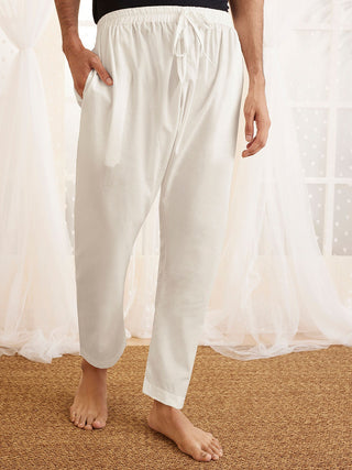 VASTRAMAY Men's White Cotton Pyjama