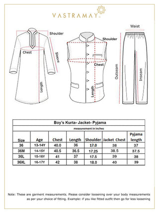 Yuva By VASTRAMAY Boy's Black Mirror Work Jacket And Solid Kurta Pyjama Set