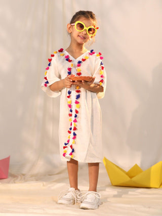 VASTRAMAY Girls' Cream Holi Special Dress