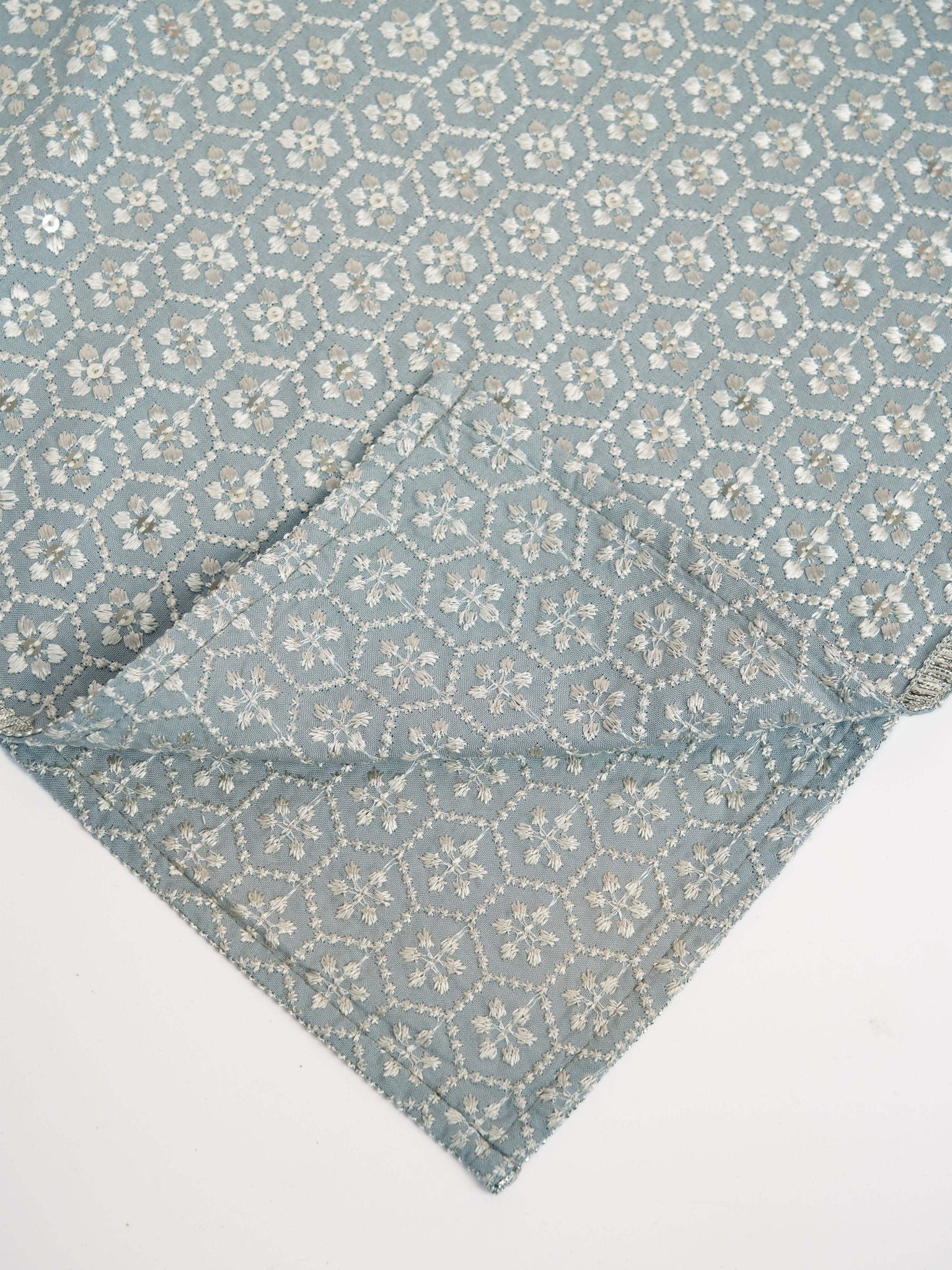 vastramayMen Grey Silk Blend Embroidered Dupatta