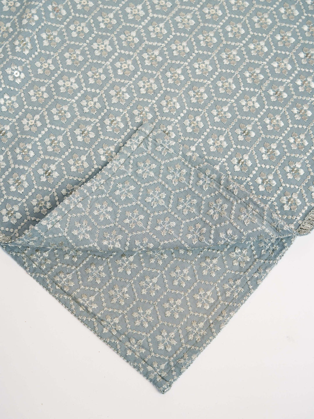 vastramayMen Grey Silk Blend Embroidered Dupatta
