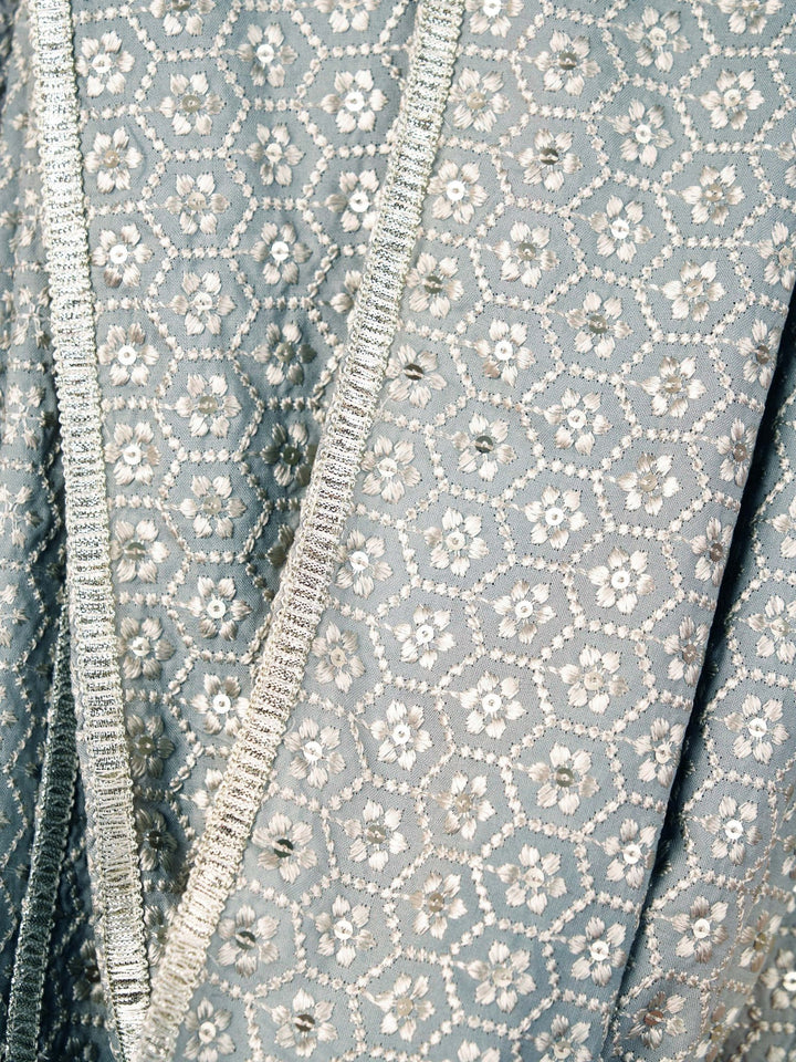 vastramayMen Grey Silk Blend Embroidered Dupatta