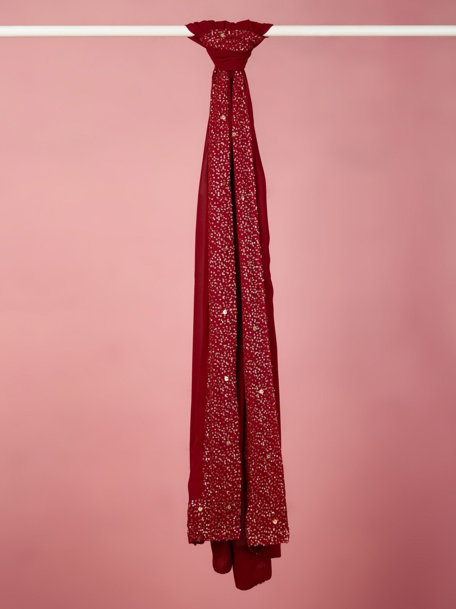 vastramayMen Maroon Georgette Sequin Embroidered Dupatta