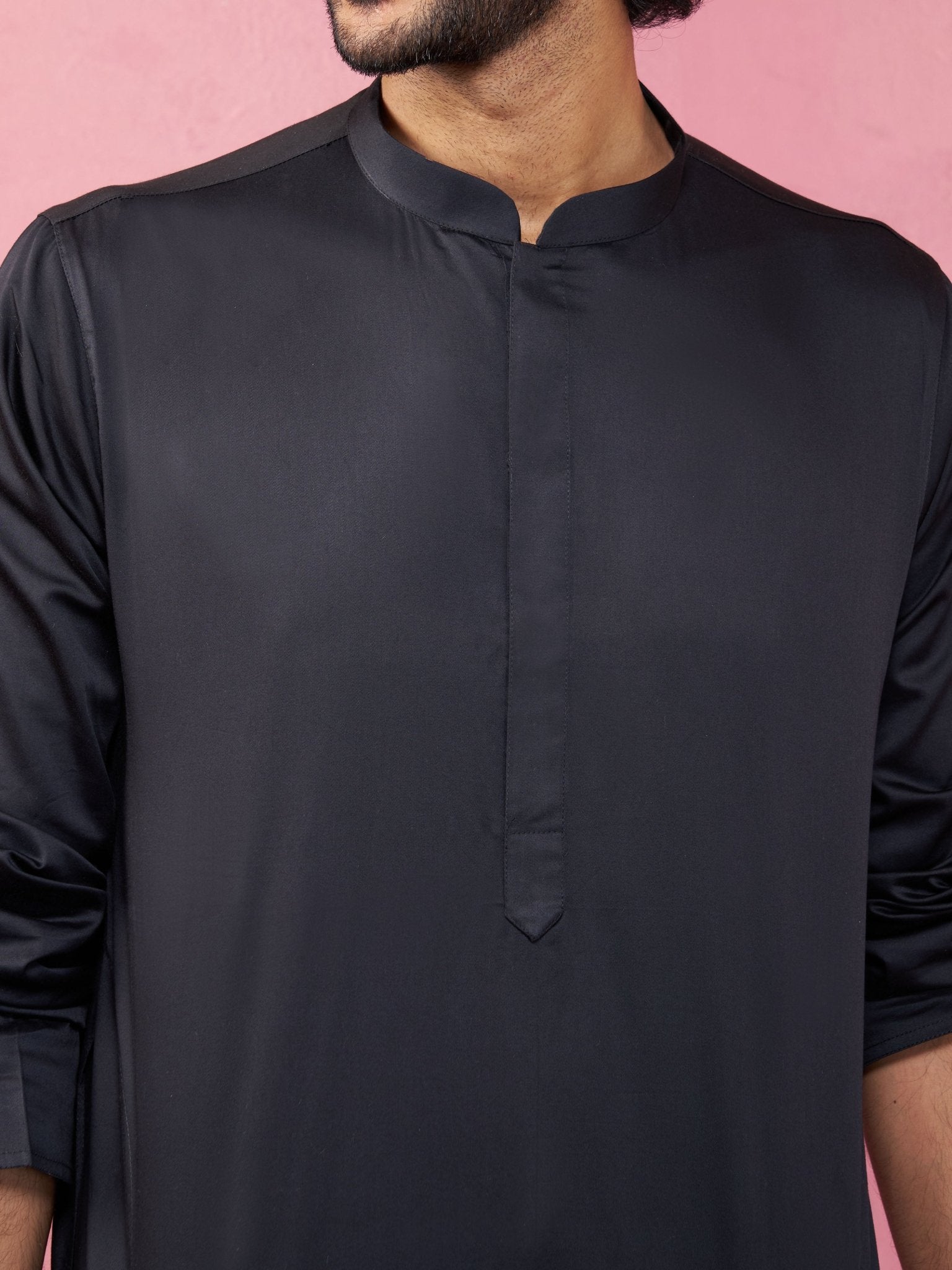 vastramayMen's Black Fine Satin Kurta Set with Matching Pant