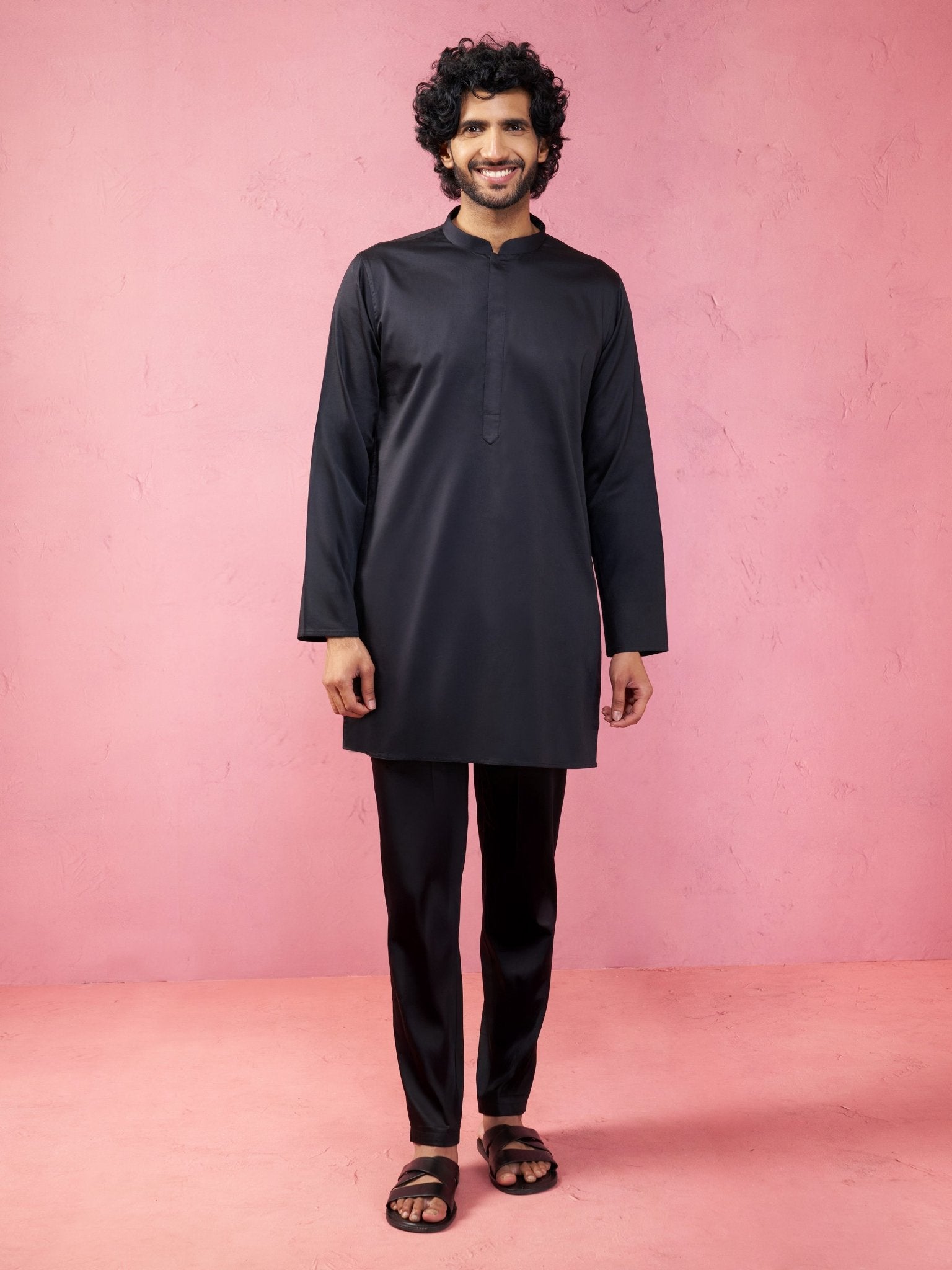 vastramayMen's Black Fine Satin Kurta Set with Matching Pant