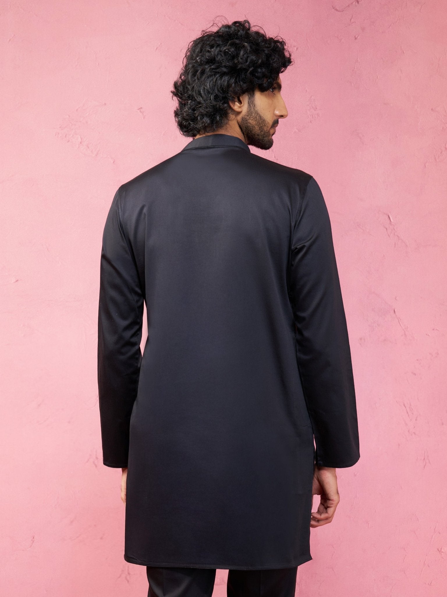 vastramayMen's Black Fine Satin Kurta