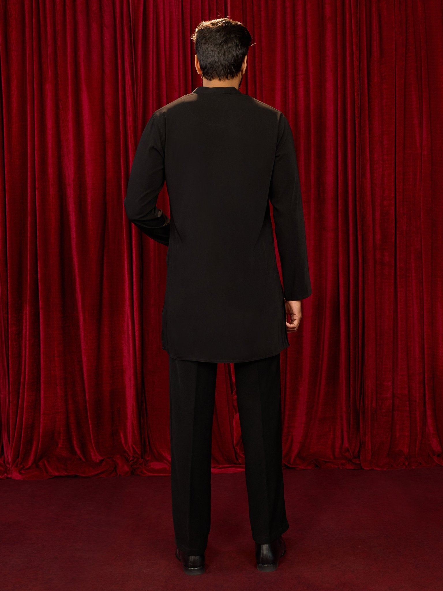 vastramayMen's Black Imported Suiting Sequin Bead Kurta & Straight Pant 2 - Piece Set