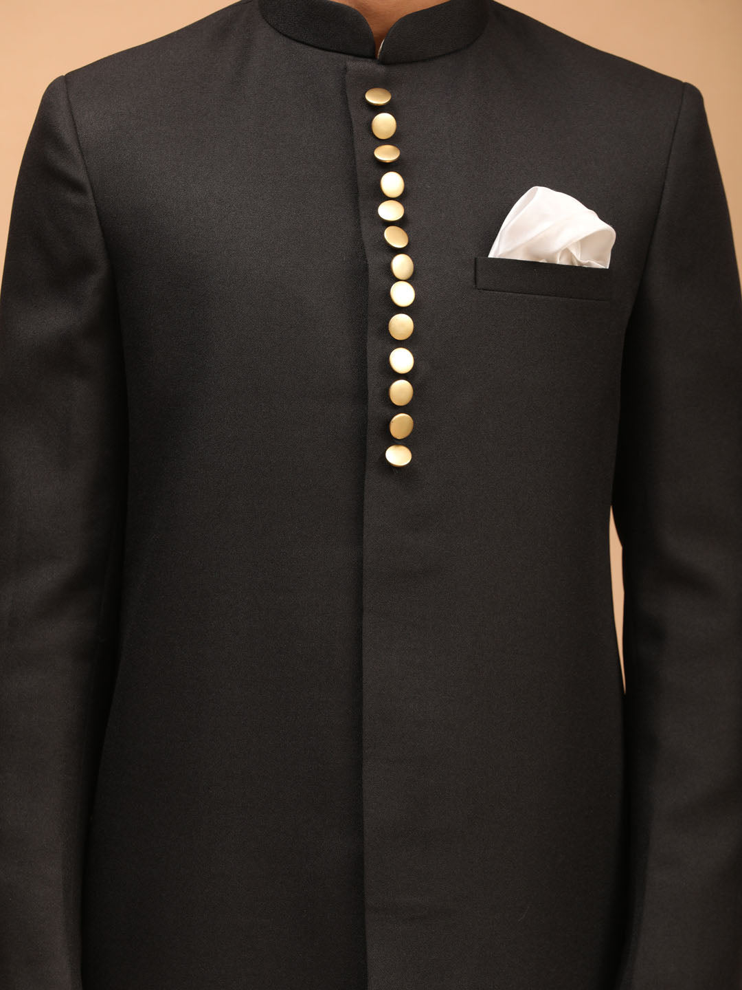 vastramayMen’s Black Platinum Sherwani with Cream Kurta & Pyjama 3 - Piece Wedding Set