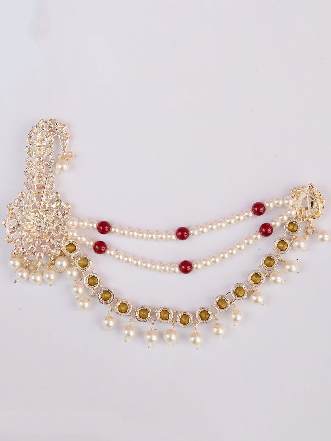 vastramayMen's Gold & Maroon Kundan Polki Kalangi