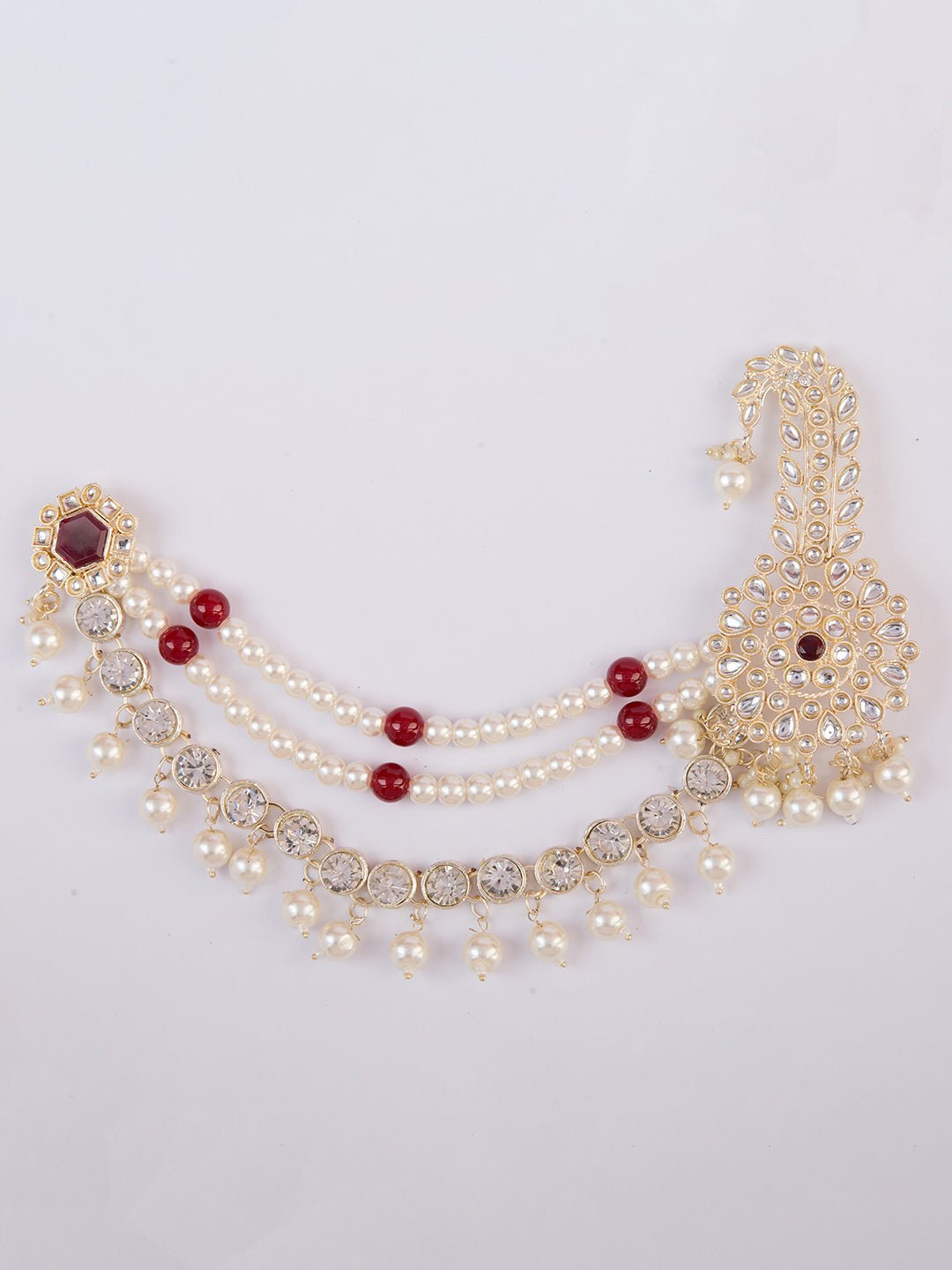 vastramayMen's Gold & Maroon Kundan Polki Kalangi