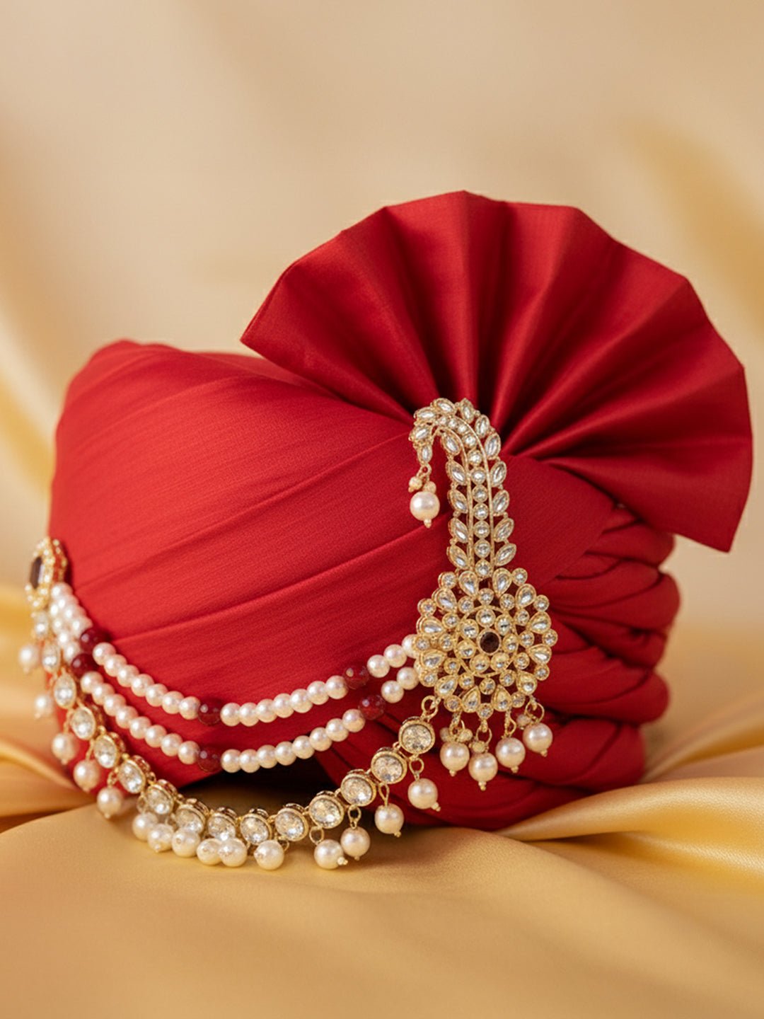vastramayMen's Gold & Maroon Kundan Polki Kalangi