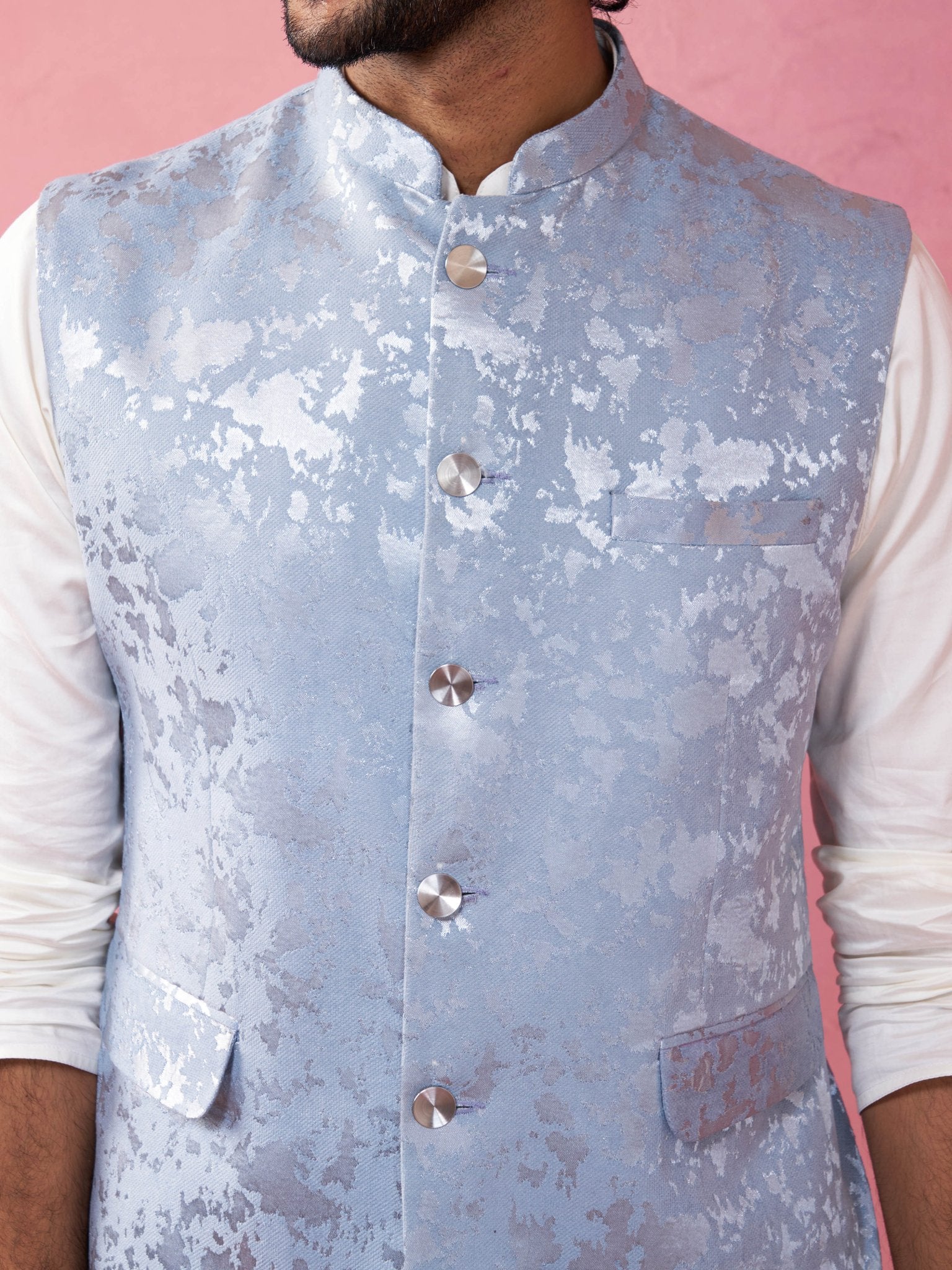 vastramayMen's Grey Nehru Jacket Set