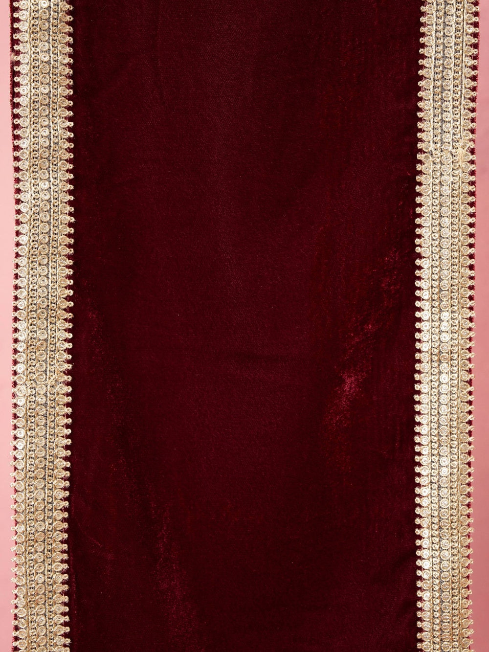 vastramayMen's Maroon Solid Velvet Kurta with Tassel Dupatta
