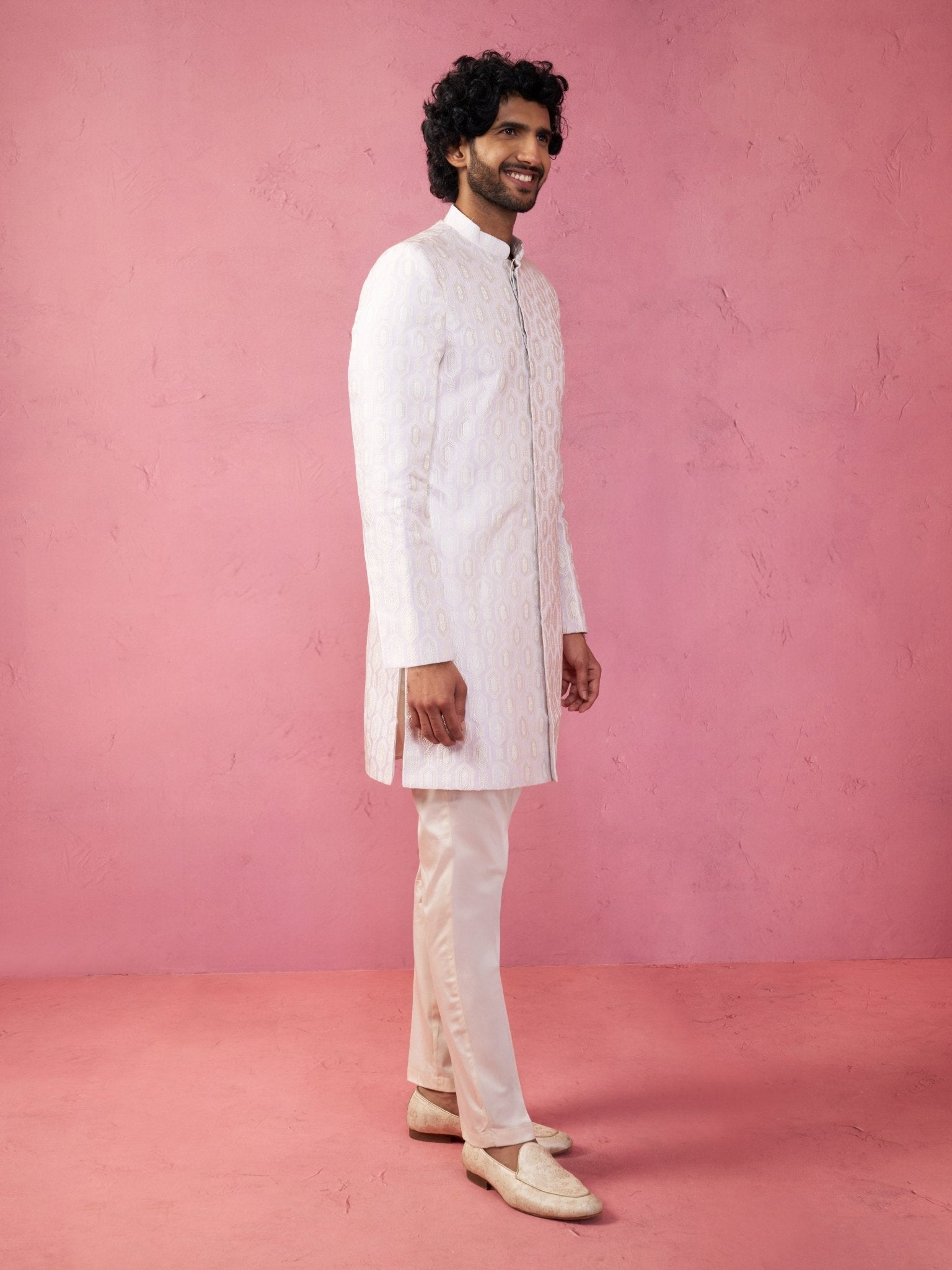 vastramayMen's Purple Jacquard Indo - Western Kurta with Cream Trousers