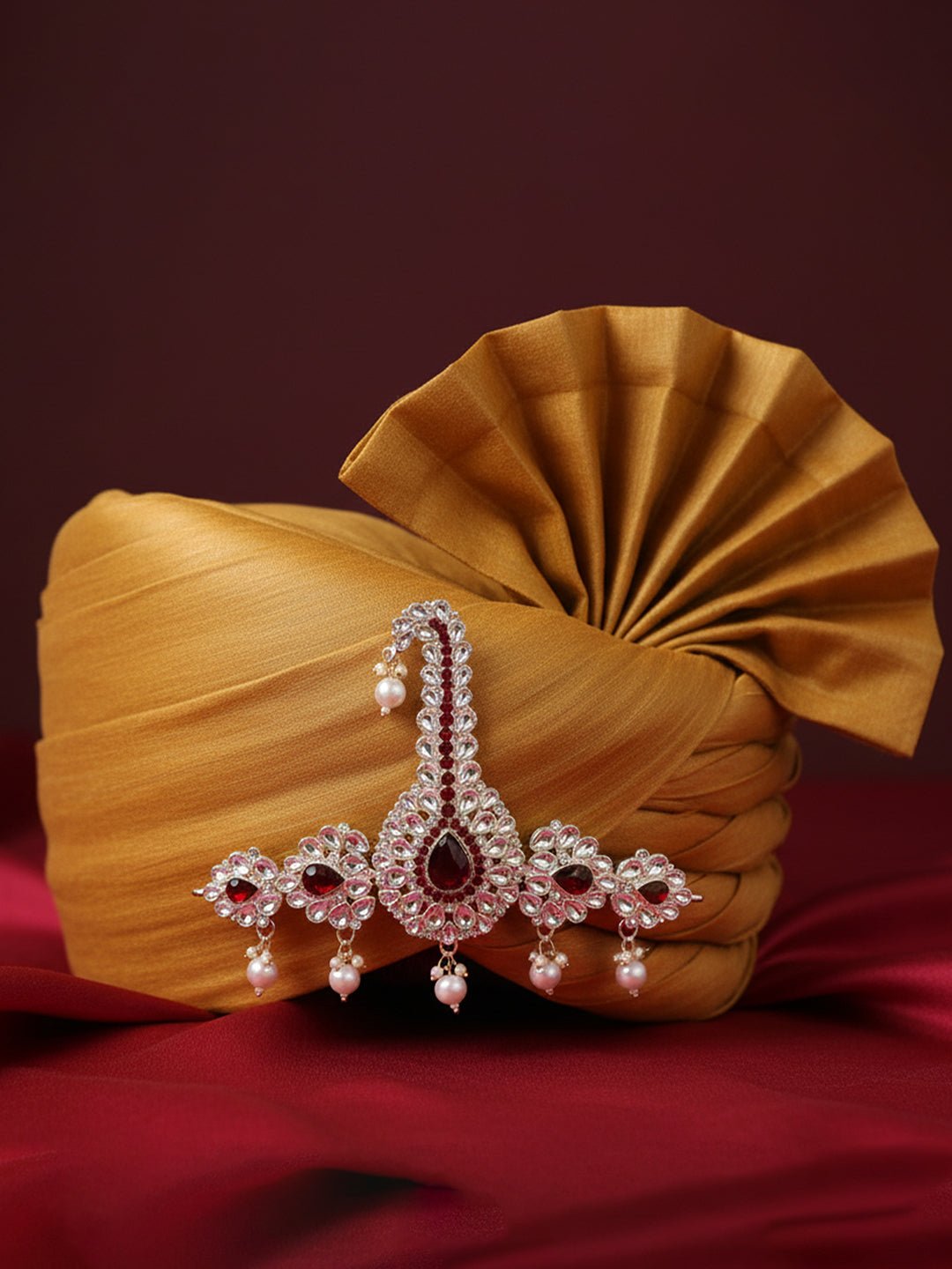 vastramayMen's Red & Silver Kundan Polki Kalangi
