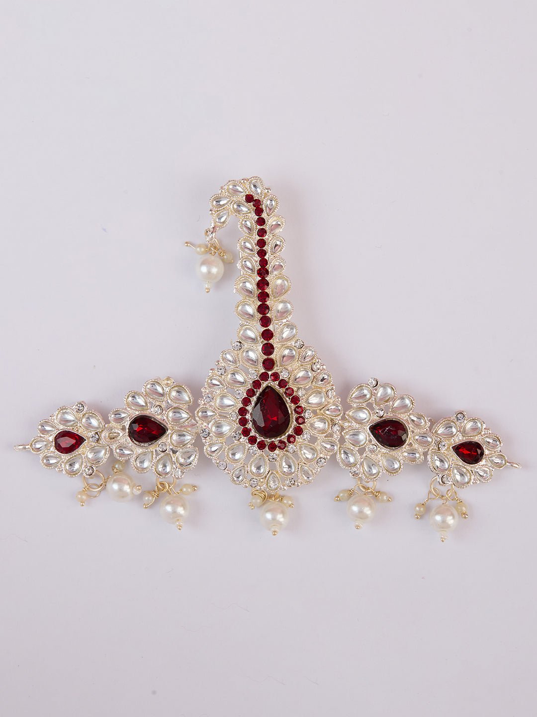vastramayMen's Red & Silver Kundan Polki Kalangi