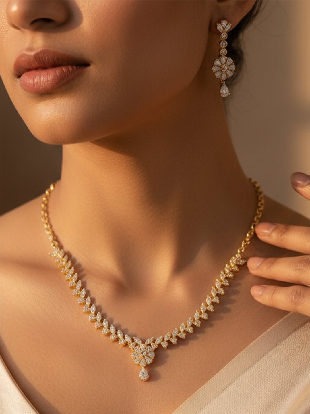vastramayWomen's Gold Rhodium Plated Single Layered Necklace