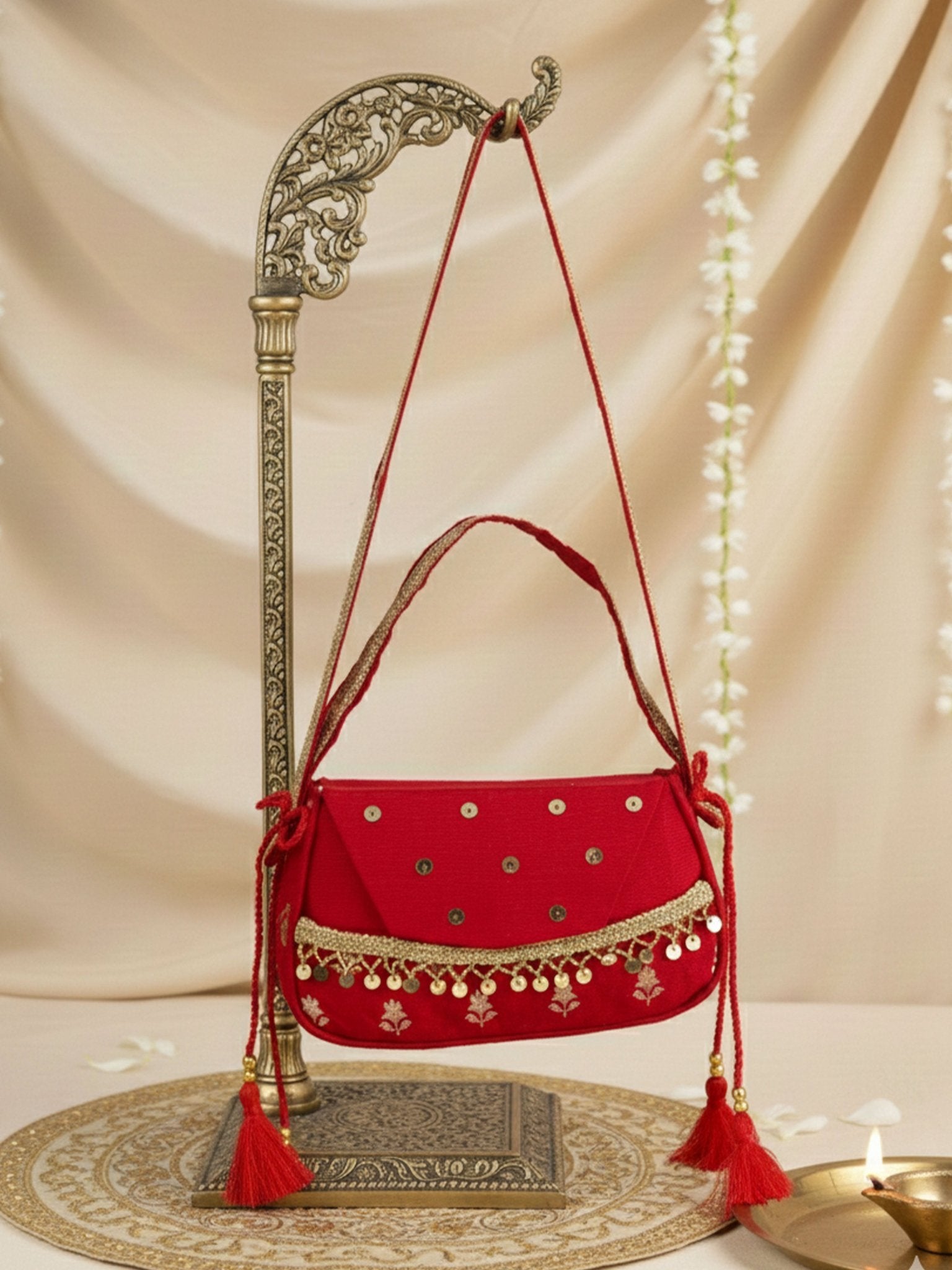 vastramayWomen's Red Handcrafted Potli Clutch